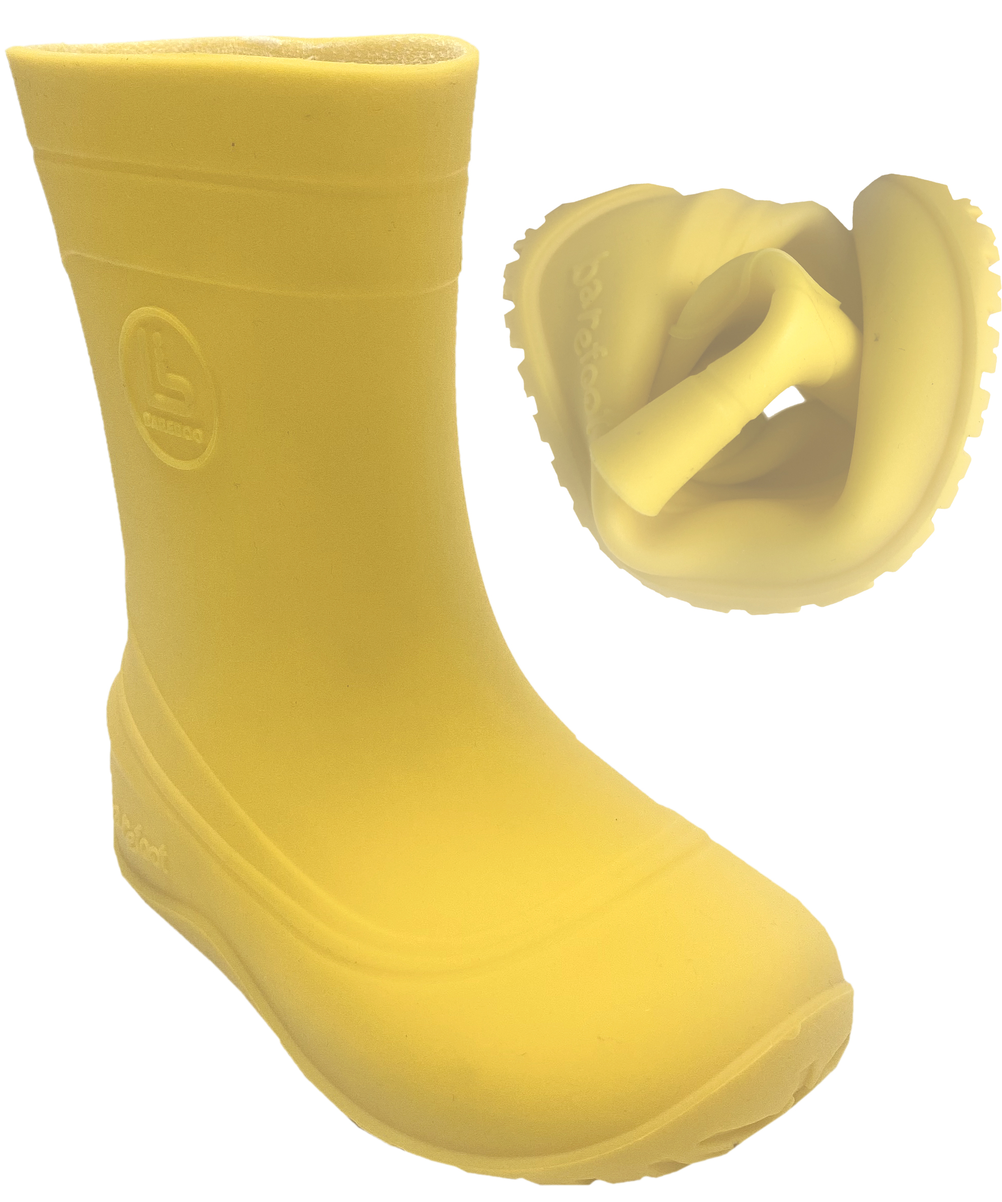 Super leichte Barfußgummistiefel aus Italien von BAREBOO / Vertrieb Crave MONSOON in Gelb