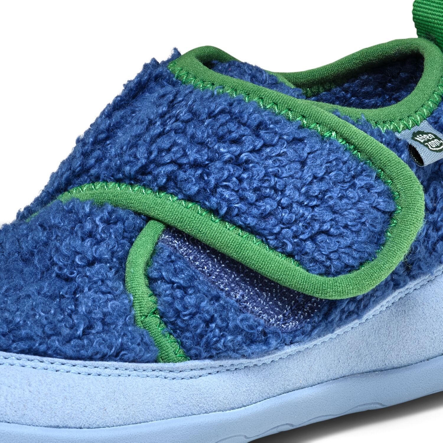 Veganer Hausschuh / Minimalschuhe aus recyceltem Fleece von AFFENZAHN * Paradiesvogel Blau*