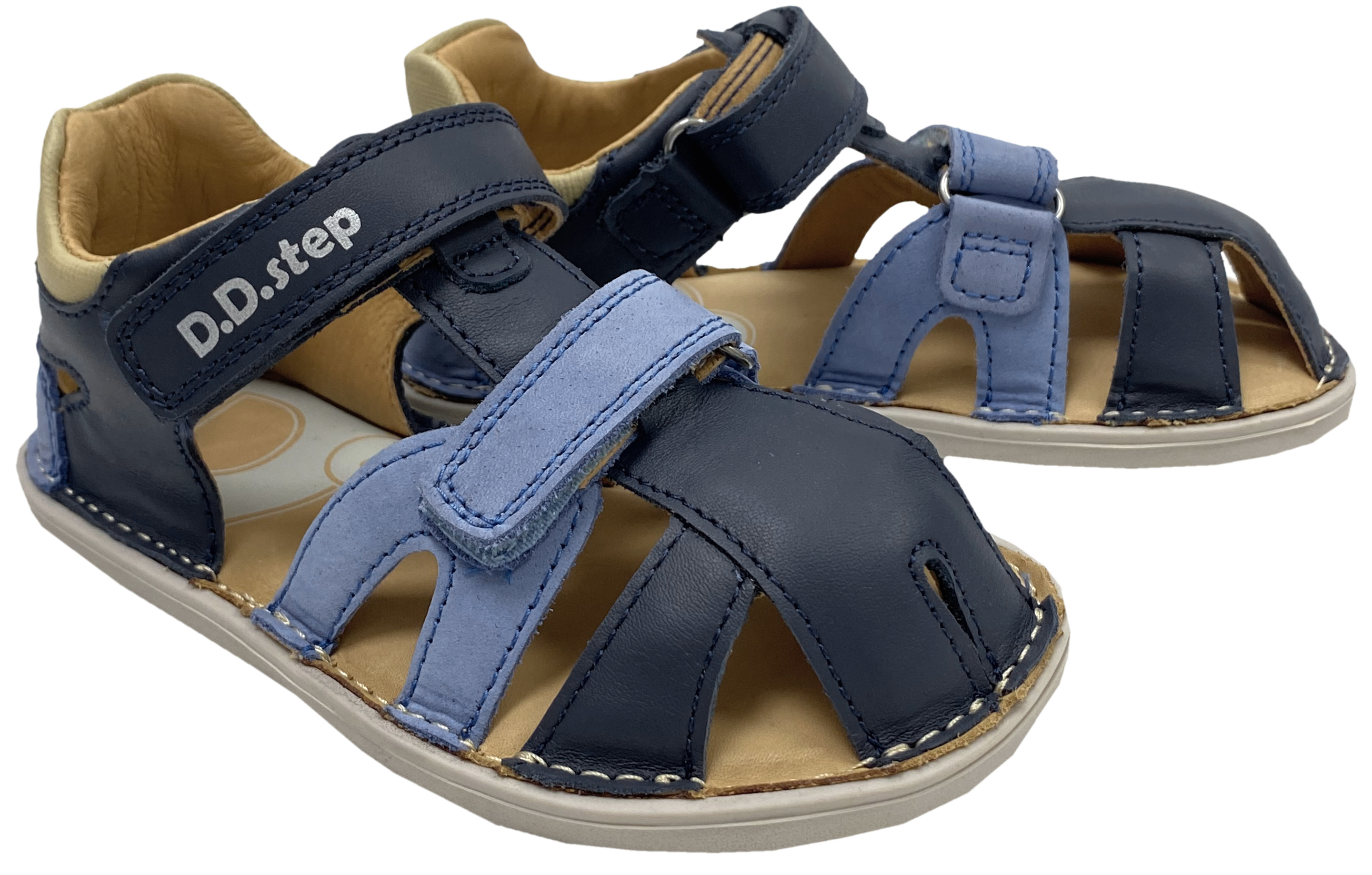 Riemchensandale / Barfuß Halbsandale aus Leder in Blau Tönen Zehen & Fersenschutz von D.D.Step Barefoot