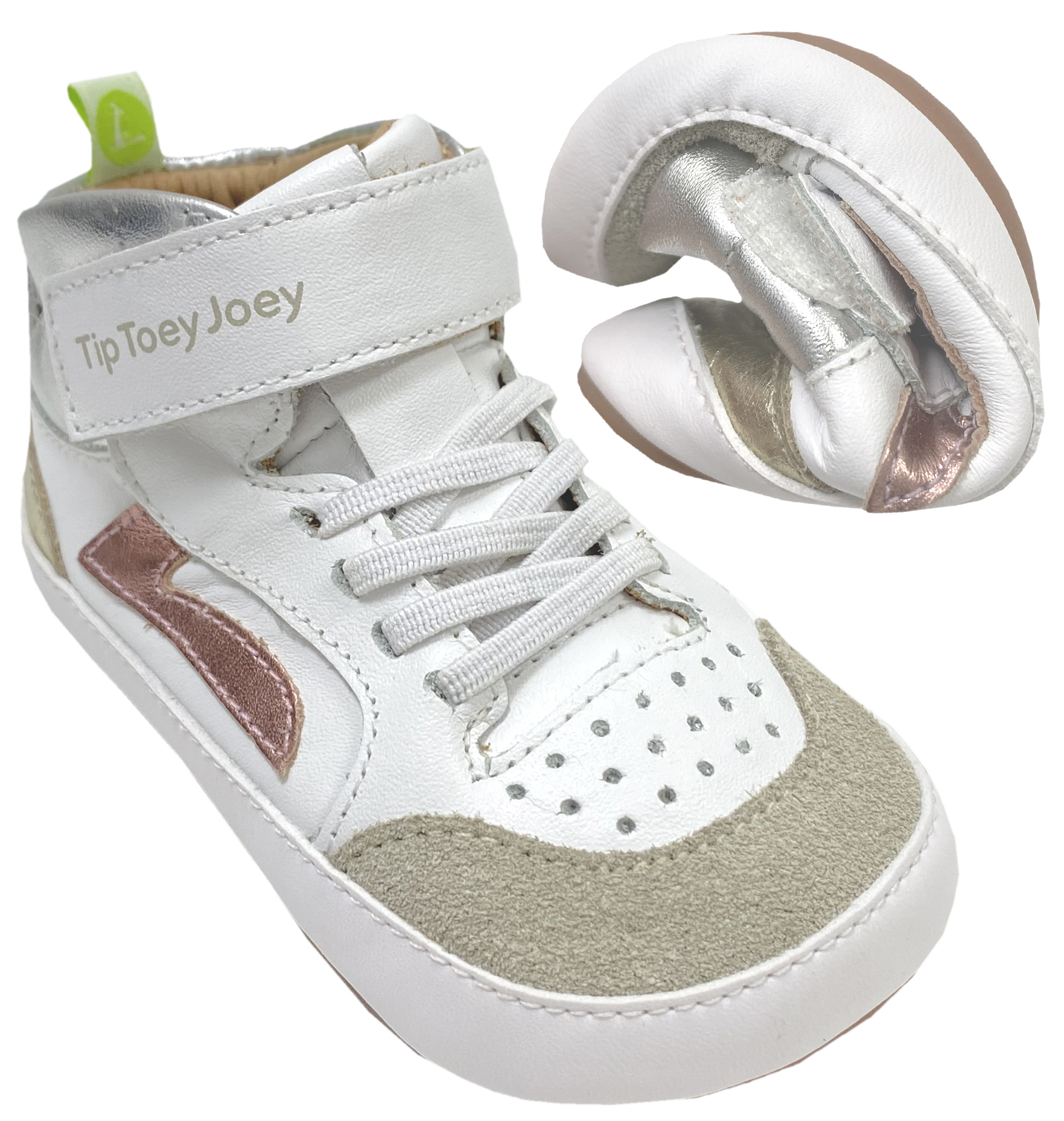 Knautschiger Lederschuh, Minimalsohle Barfußsneaker *LANDY High Top * White / Bunt TIP TOEY JOEY