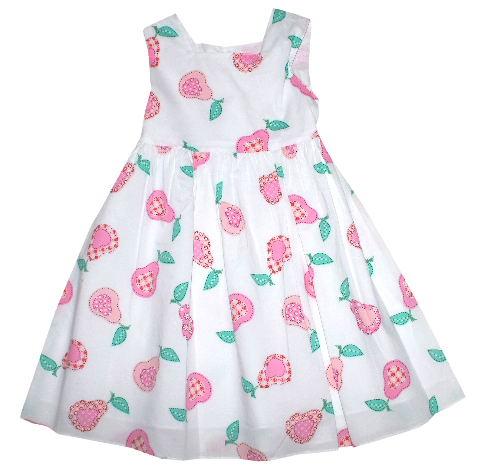 Süßes Kleid aus reiner BW in Weiß mit buntem Print & breiten Trägern von HAPPY GIRLS  991517