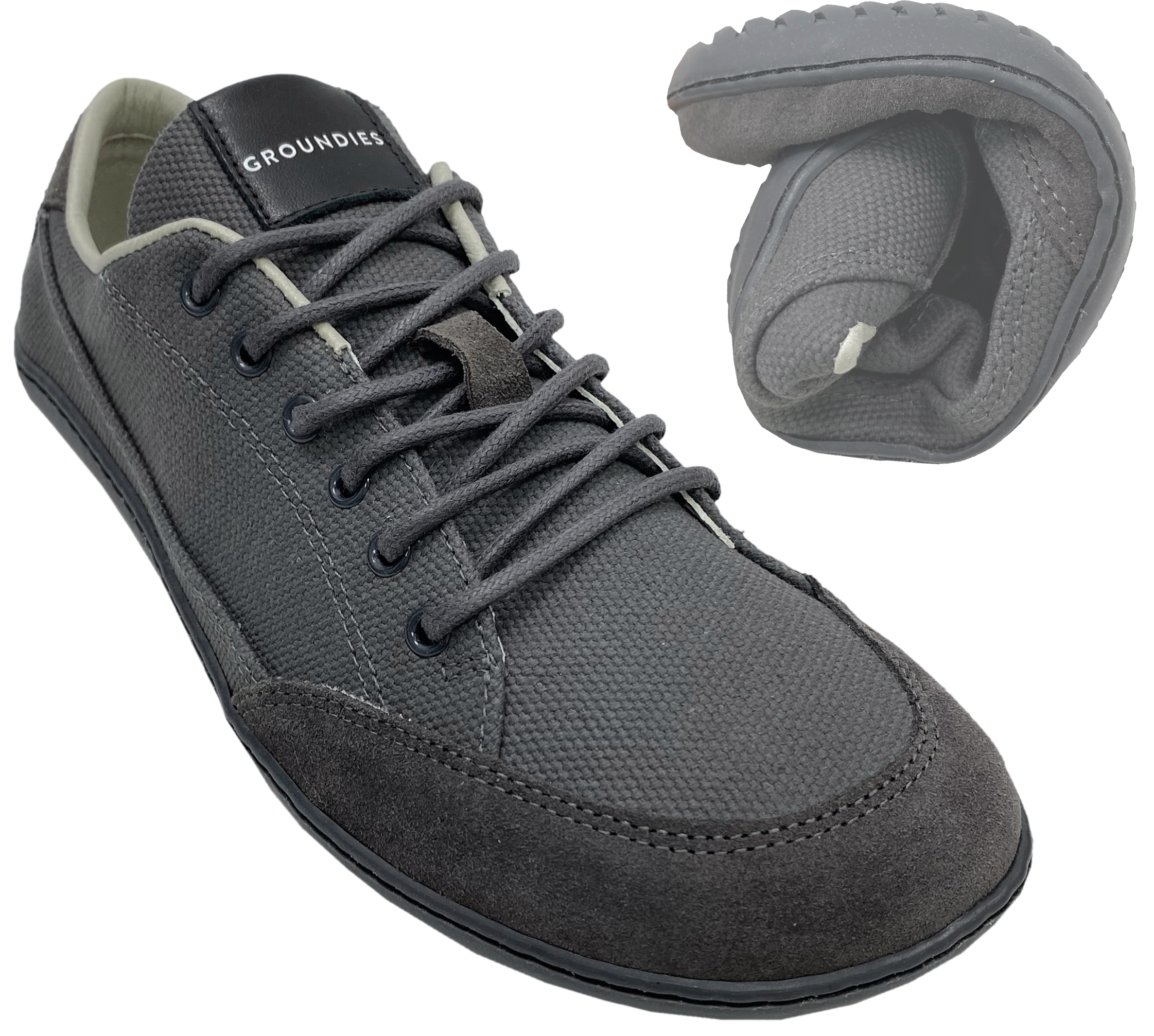 Barfußschuhe aus BW Canvas in Dunkel Grau * GROUNDIES Amsterdam *  GO1 Barefoot