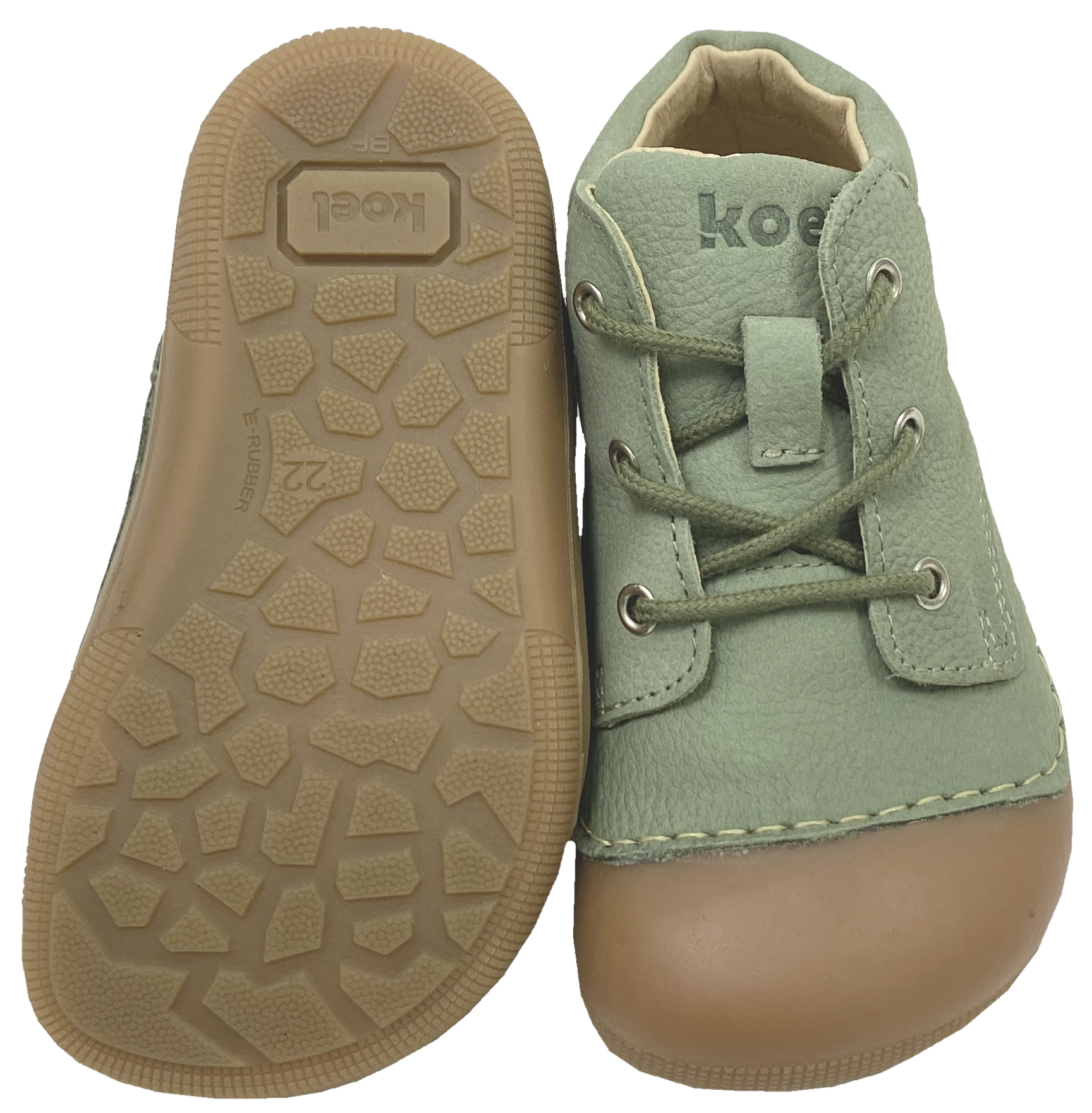 Knautschige Laufanfänger Barfußschuhe Hydro Leder in Oliv, Schnürer von KOEL Averiy 09M001.121