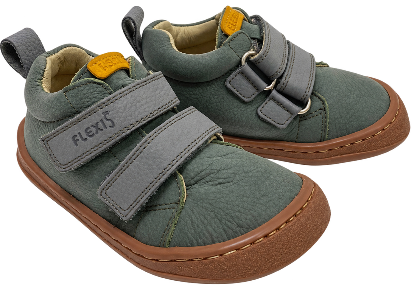 Barfußschuhe aus weichem Leder Knöchelhoch von FLEXI NENS in Steingrau / Khaki 9010-R