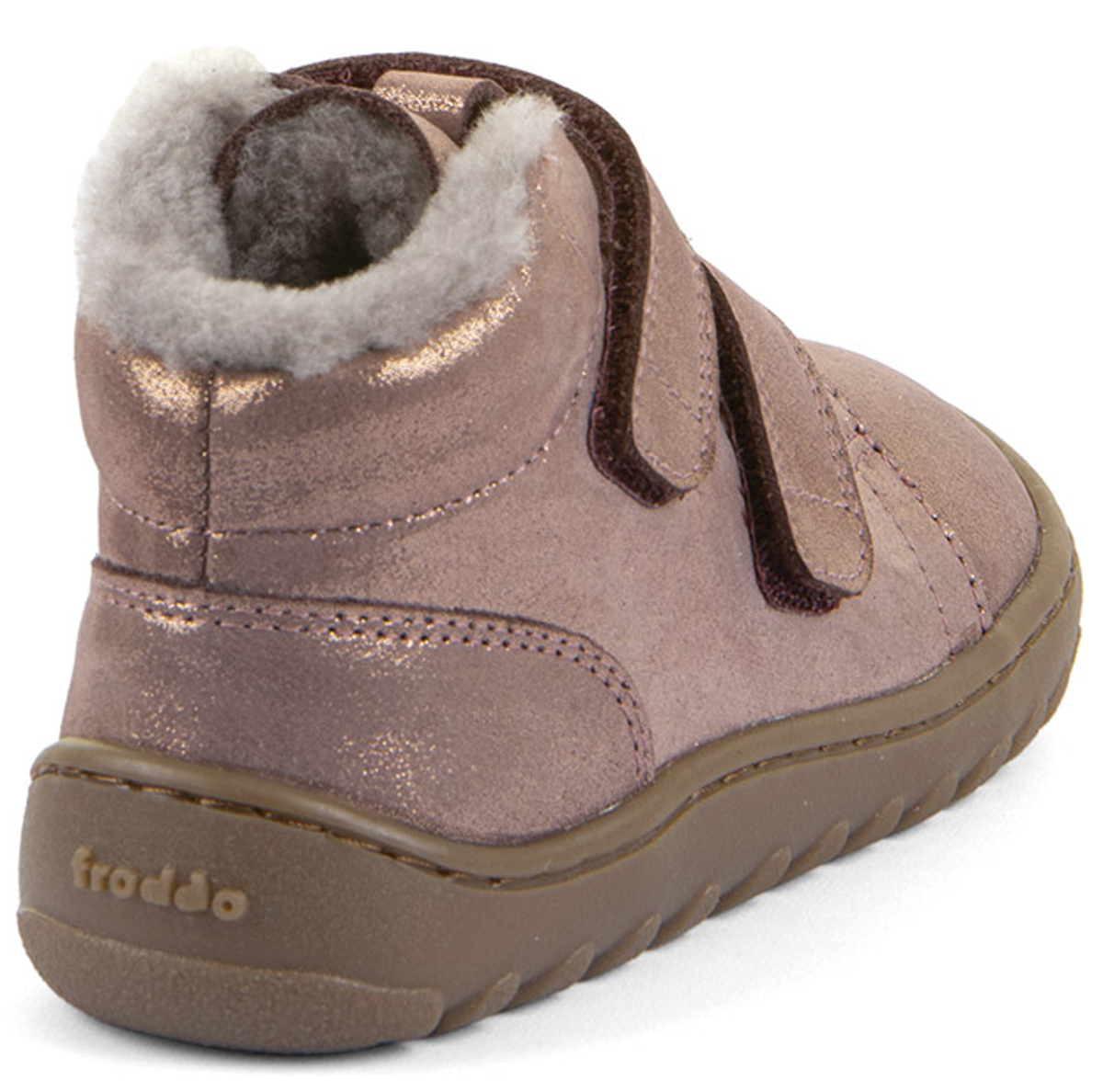 Lammfell gefütterte Lederschuhe Barfußschuhe von FRODDO Barefoot UP Furry in Pink Gold Glitzer G3110287