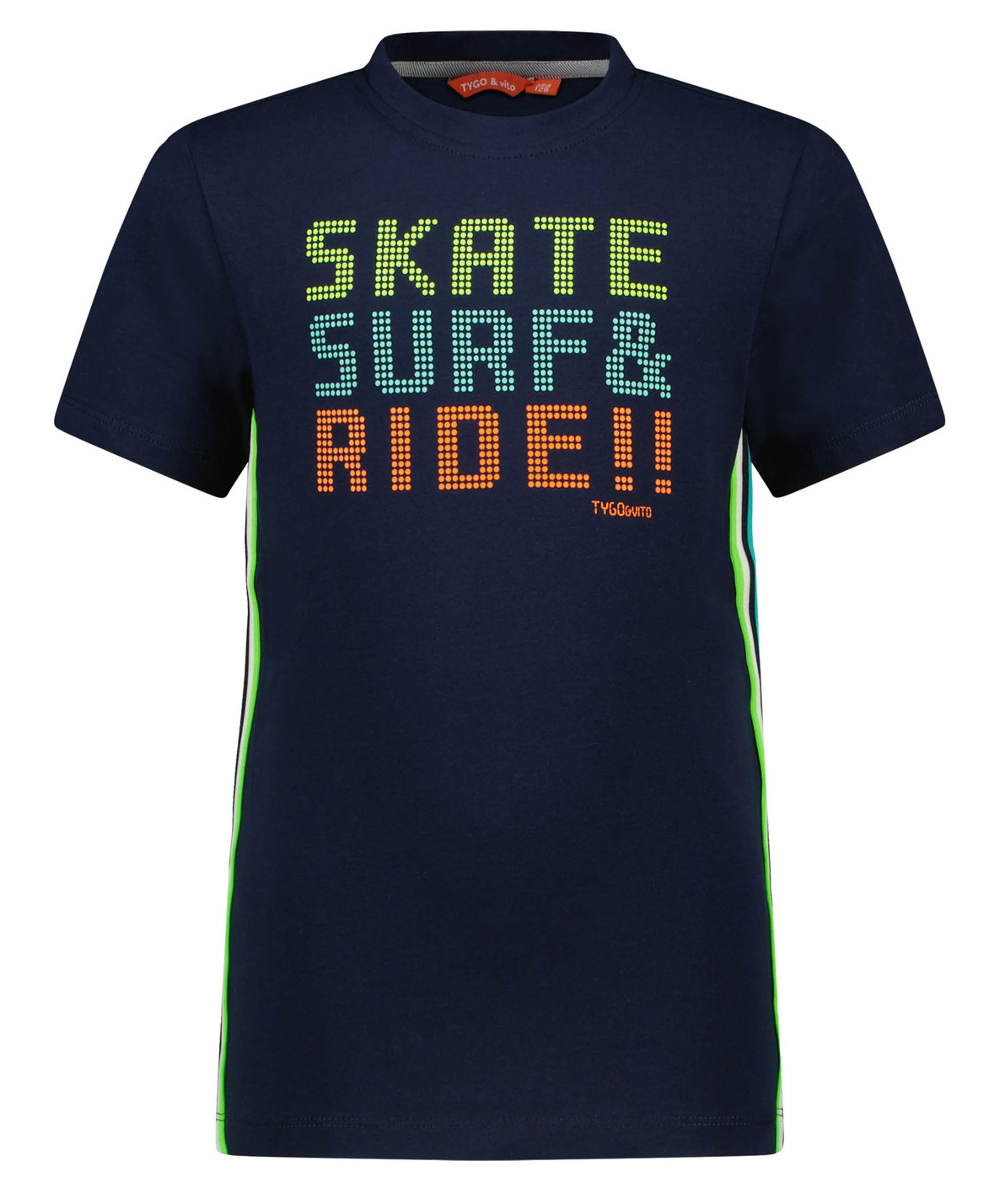 Schmales T-Shirt in Navy Blau mit Neon Print & Webband seitl. von TYGO & Vito Boy X203-6461