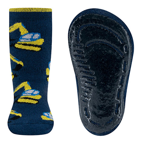 Stoppersocken aus BW Vollfrottee Softstep Sohle v. EWERS in Blau mit Bagger Motiv 221359