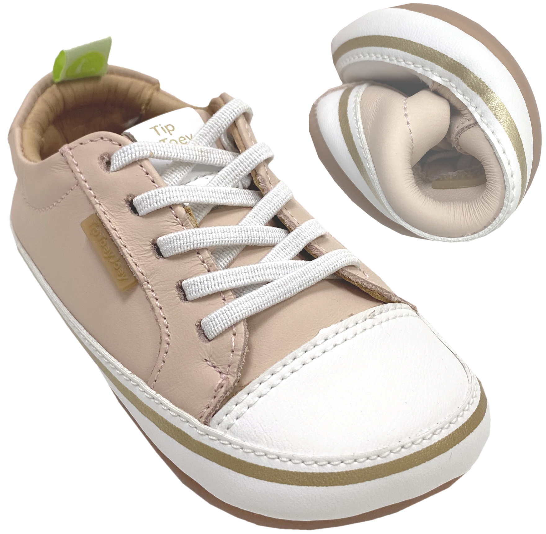 Knautschiger Lederschuh mit Minimalsohle aus Gummi Barfußsneaker *FUNKY* Zart Rosa von TIP TOEY JOEY