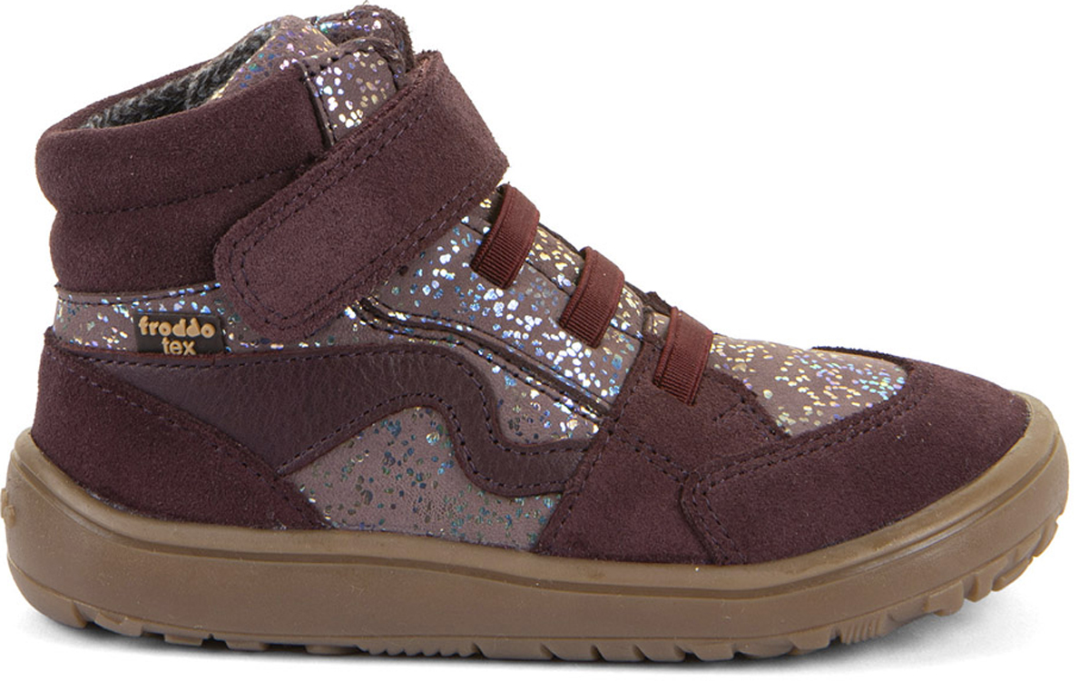 Halbhohe Barfußschuhe, TEX Membran & Textil Futter FRODDO *Barefoot TEX Go * Bordeaux Glitzer G3110265