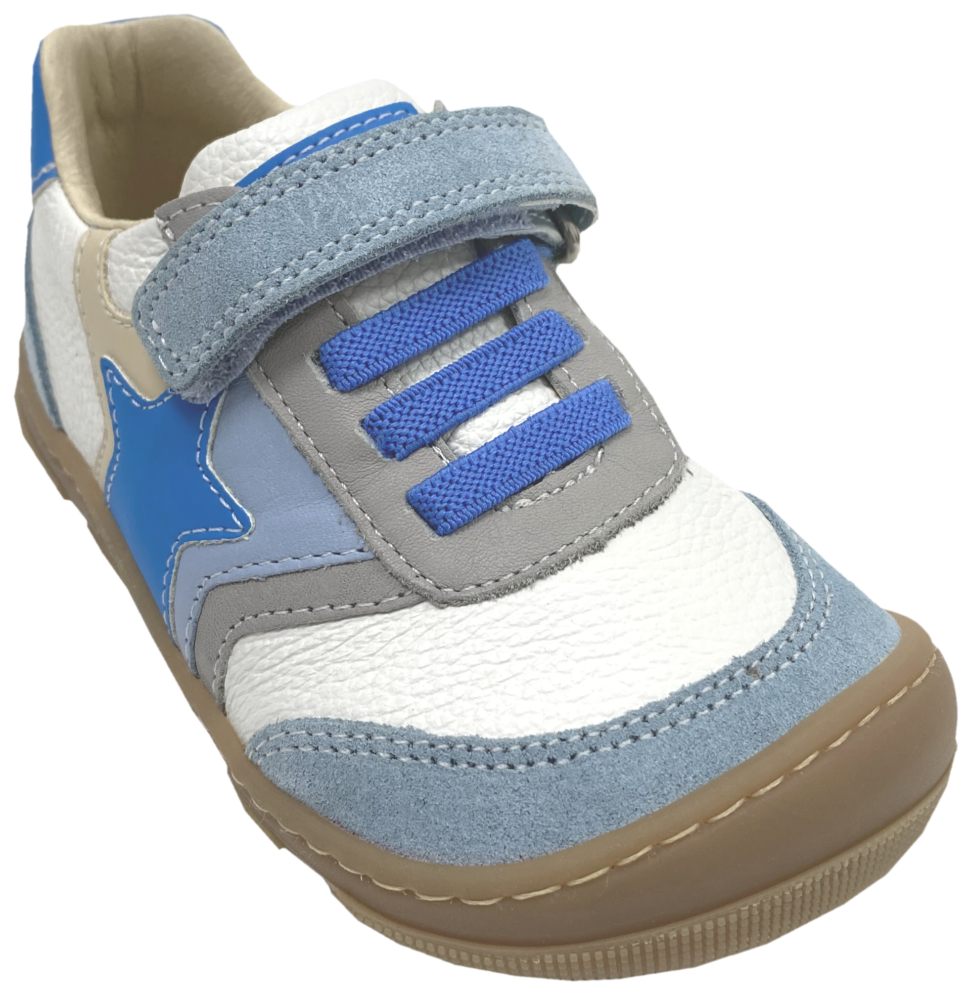Barfuß Sneaker Blau Weiß Beige Stern, Extra Weite & Breite *Kody Leder * von KOEL Barefoot 15W006.101