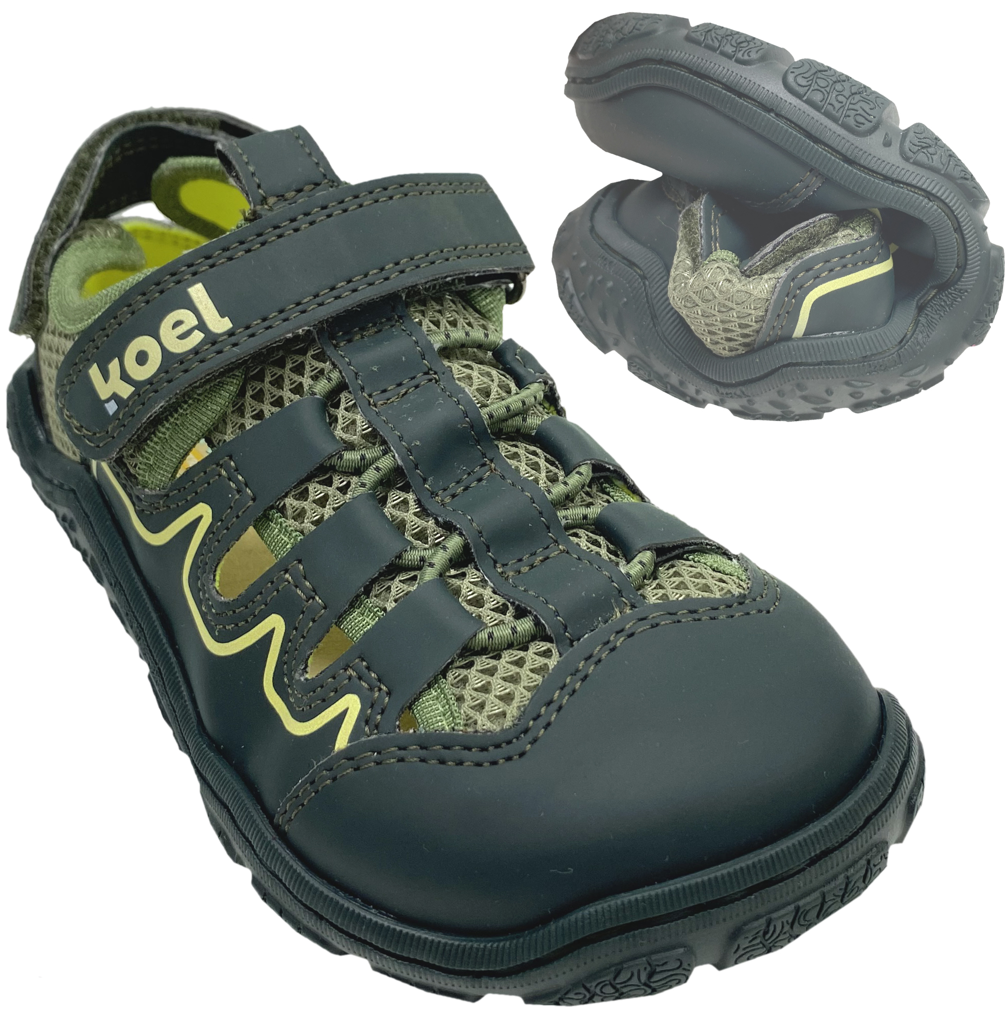 Vegane Trekking Sandale Minimalschuhe von KOEL Barefoot in Khaki REMI PU 34M008.50H