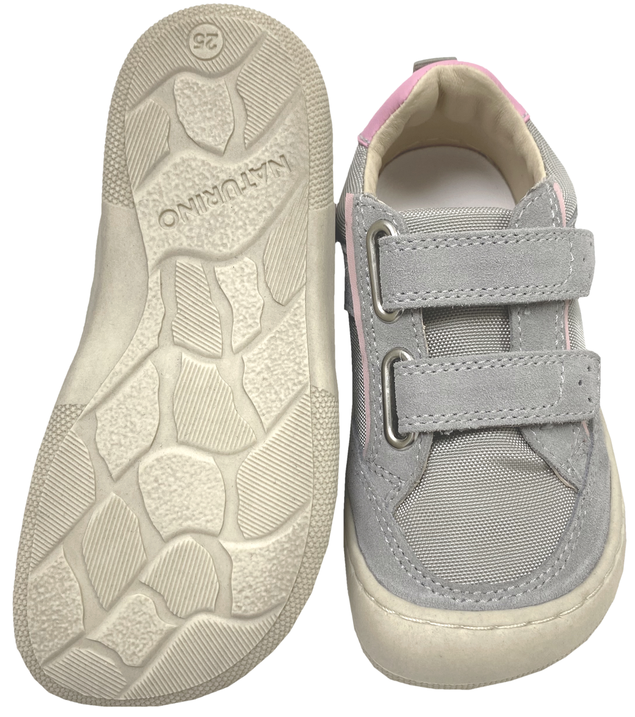 Knautschige Barfußsneaker für schmale / gerade Füße von NATURINO Barefoot *BF.KESY* in Grau / Rosa Pink