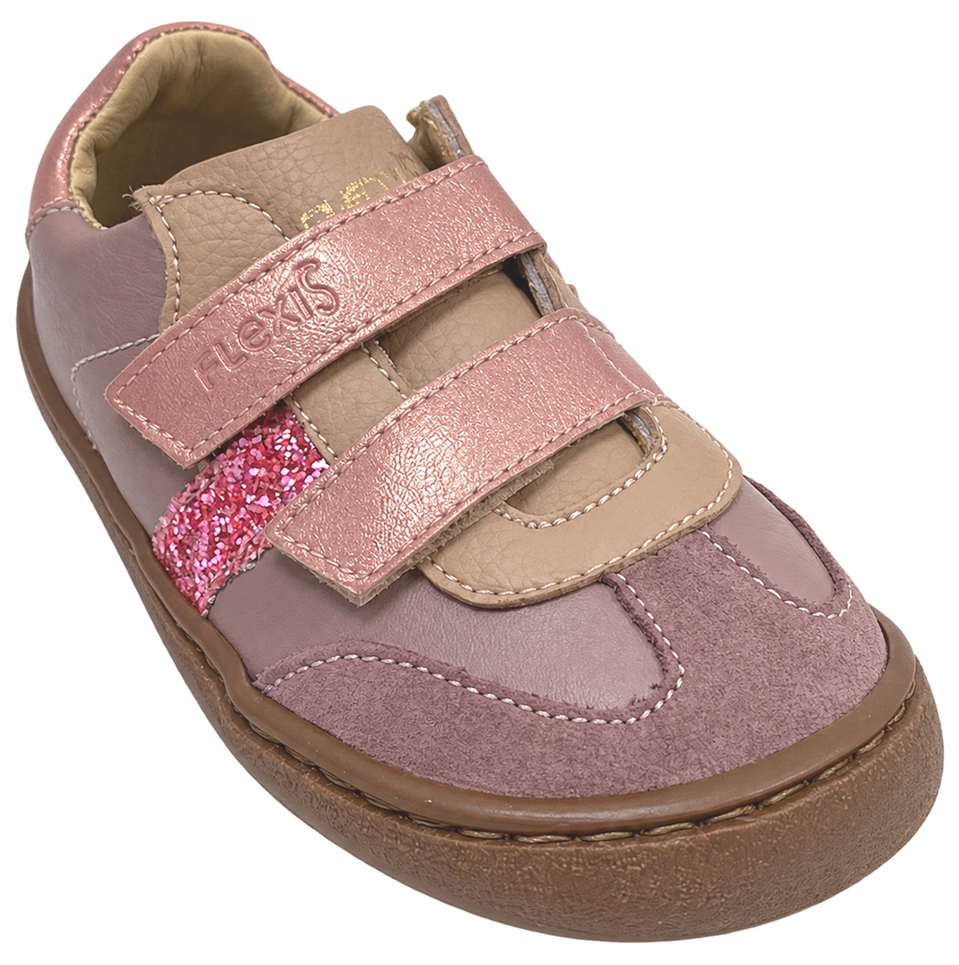 Leder Sneaker / Barfußschuhe von FLEXI NENS in Pink / Hell Violett Glitzer 9023-R