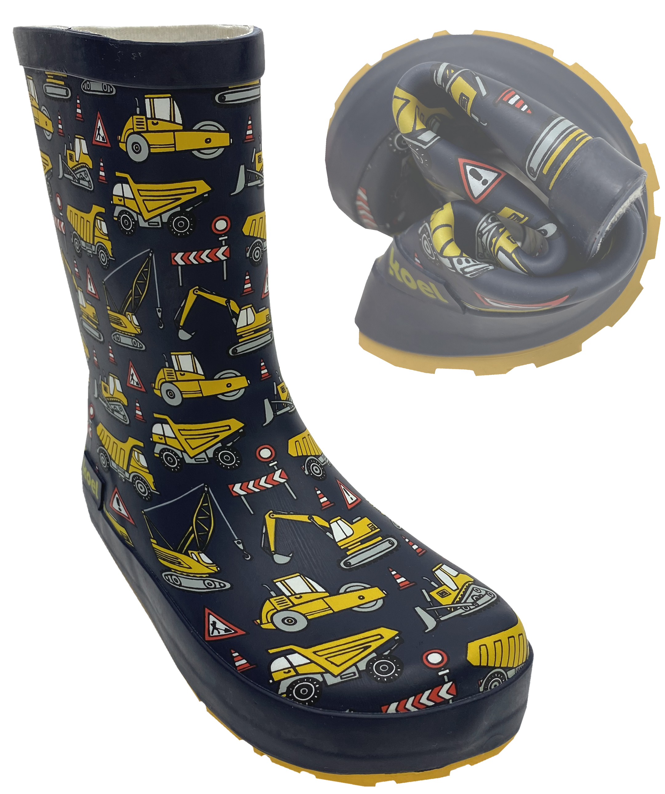 Barfuß Gummistiefel / Wellie, super flexibel, anatomische Zehenbox von KOEL B Ware Tractor Blue