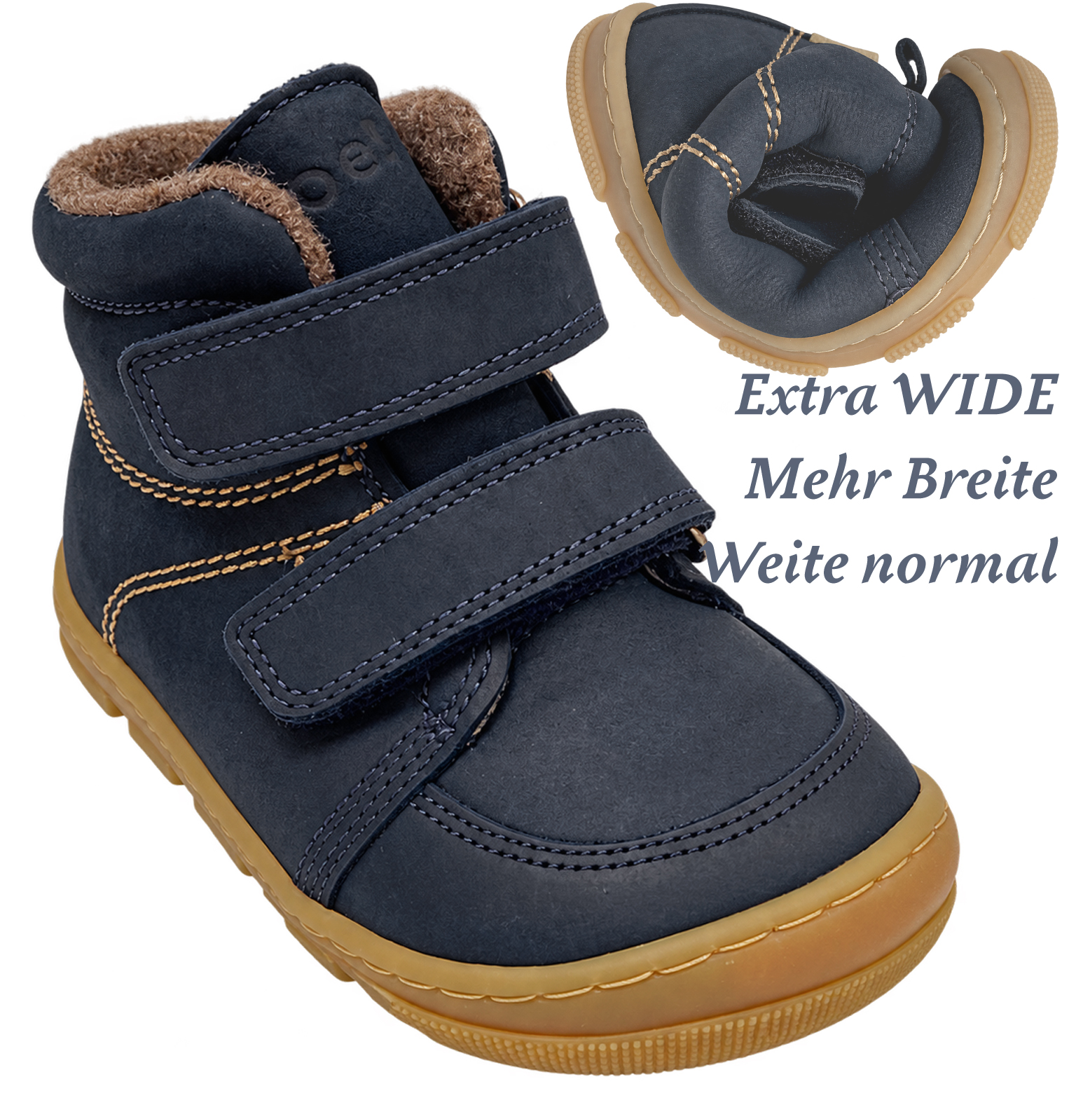 Schurwoll gefütterter Leder Stiefel halbhoch in NAVY von KOEL Barefoot * KASI Wool* 15T003.232
