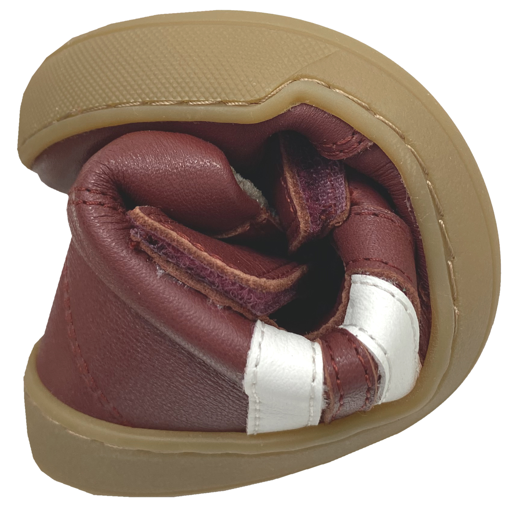 Mid Top Lederschuhe, Doppelklett & Wollfleece Futter v. TELYOH  Barefoot Runner Stripes in DKL Rot