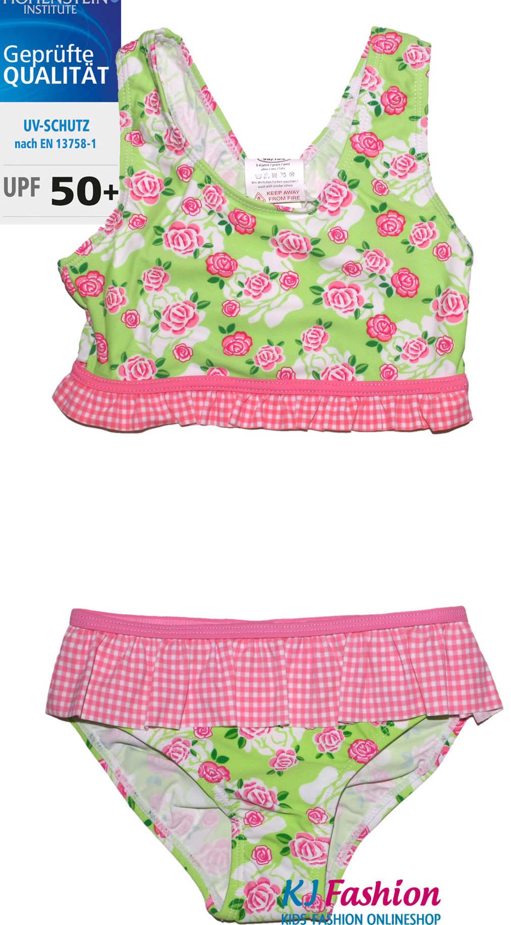 Zweiteiler / Tankini Rosen auf Hellgrün / Rosa von PLAYSHOES UV Schutz 50+ 460314