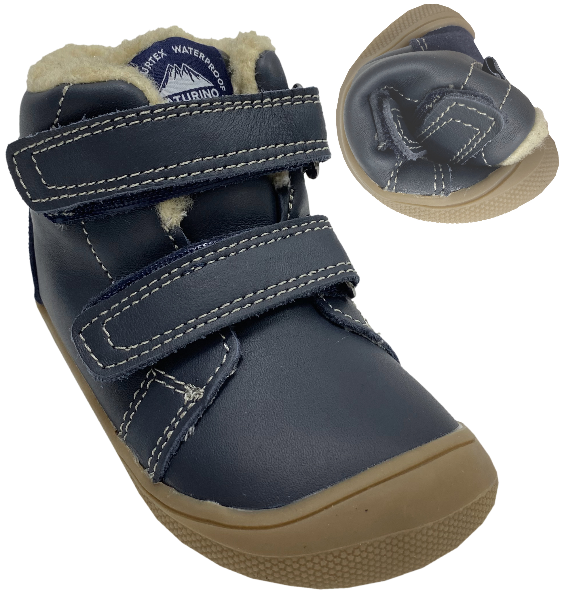Knautschige Winterstiefel aus Leder + Wollfutter von NATURINO Barefoot * Spinni * in Navy