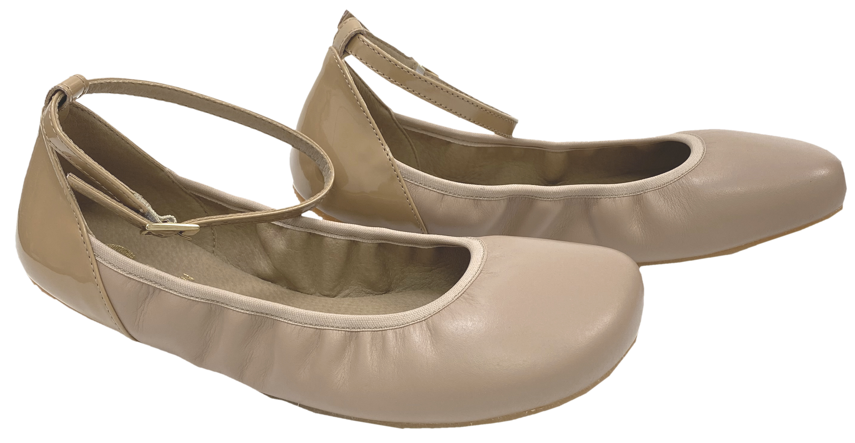 Leder Ballerina 3 mm Krepp Sohle in BEIGE mit Riemchen v. SHAPEN Barefoot *TULIP*