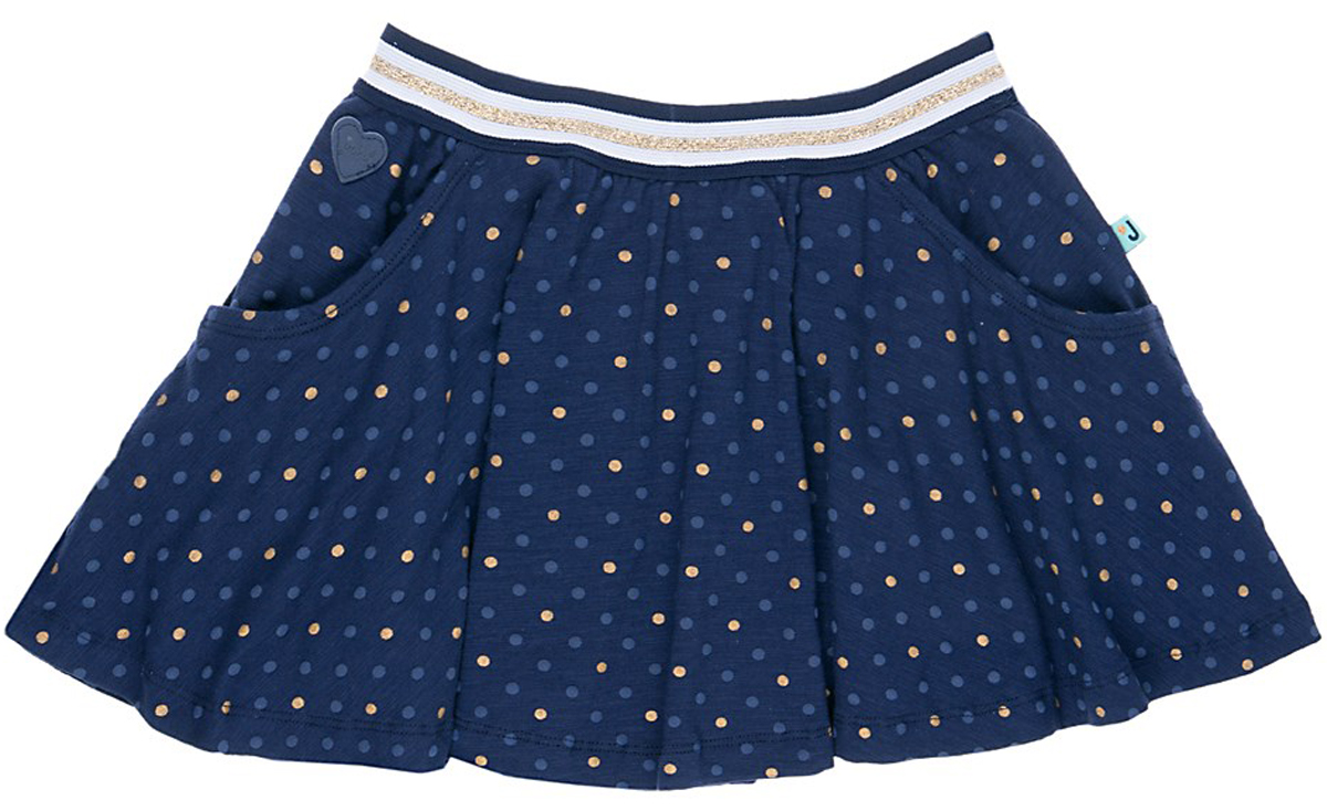 Weit schwingender Tellerrock in Navy mit blauen und goldenen Punkten von JUBEL Sisterhood 0128