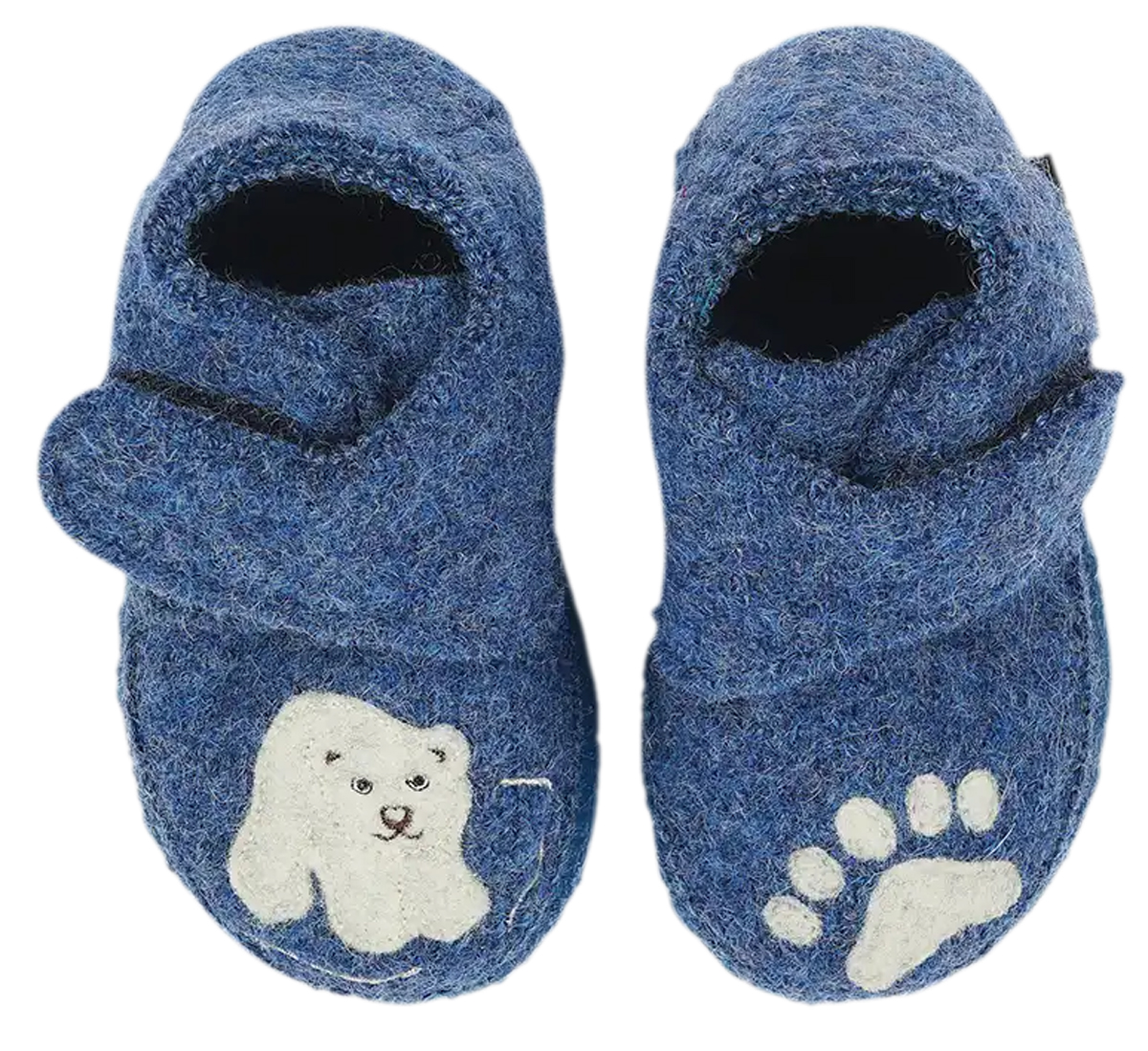 Super flexible Hausschuhe mit Klett, Wolle & Naturgummi Sohle in Blau * Polar Bear * von Nanga