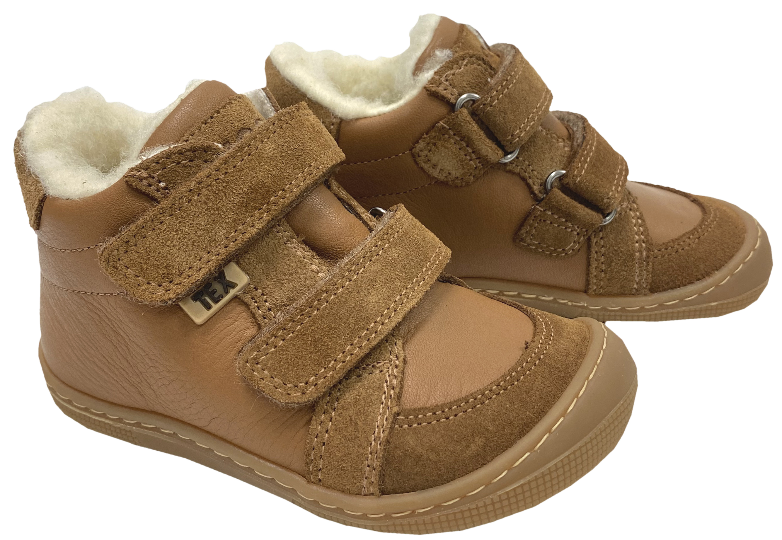 Winterstiefel / Barfußschuhe Nappaleder + TEX+ Schurwolle. in Cognac von KOEL DIMO 07T047.102