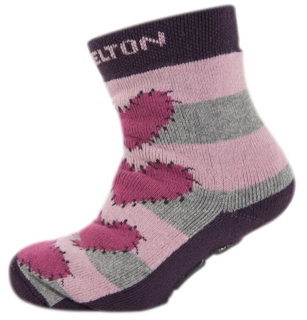 Stoppersocken aus BW Vollfrottee von MELTON * Grey / Altrosé Herz * 210036-731