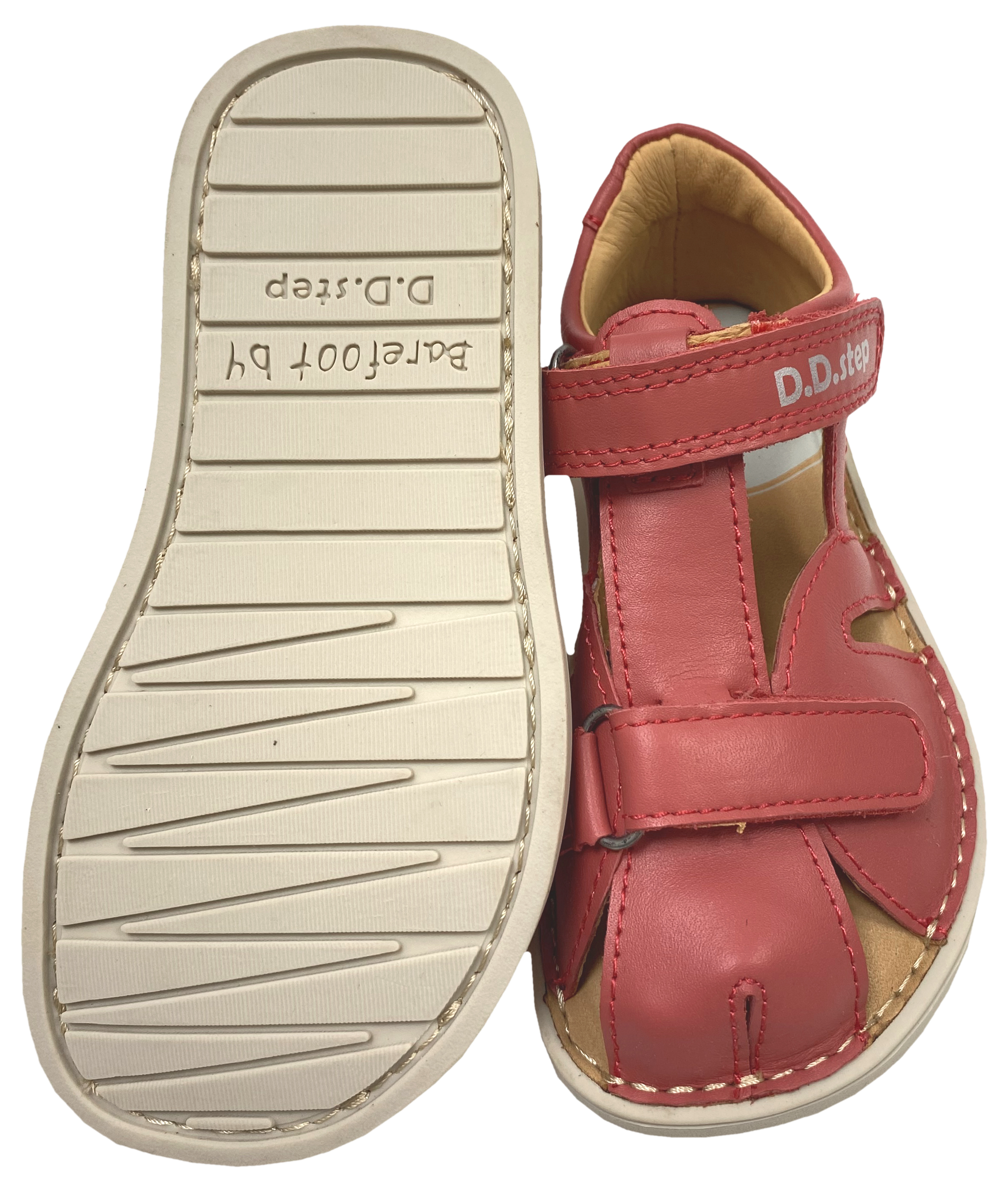 Riemchensandale / Barfuß Halbsandale aus Leder in Matt Rot Zehen & Fersenschutz von D.D.Step Barefoot