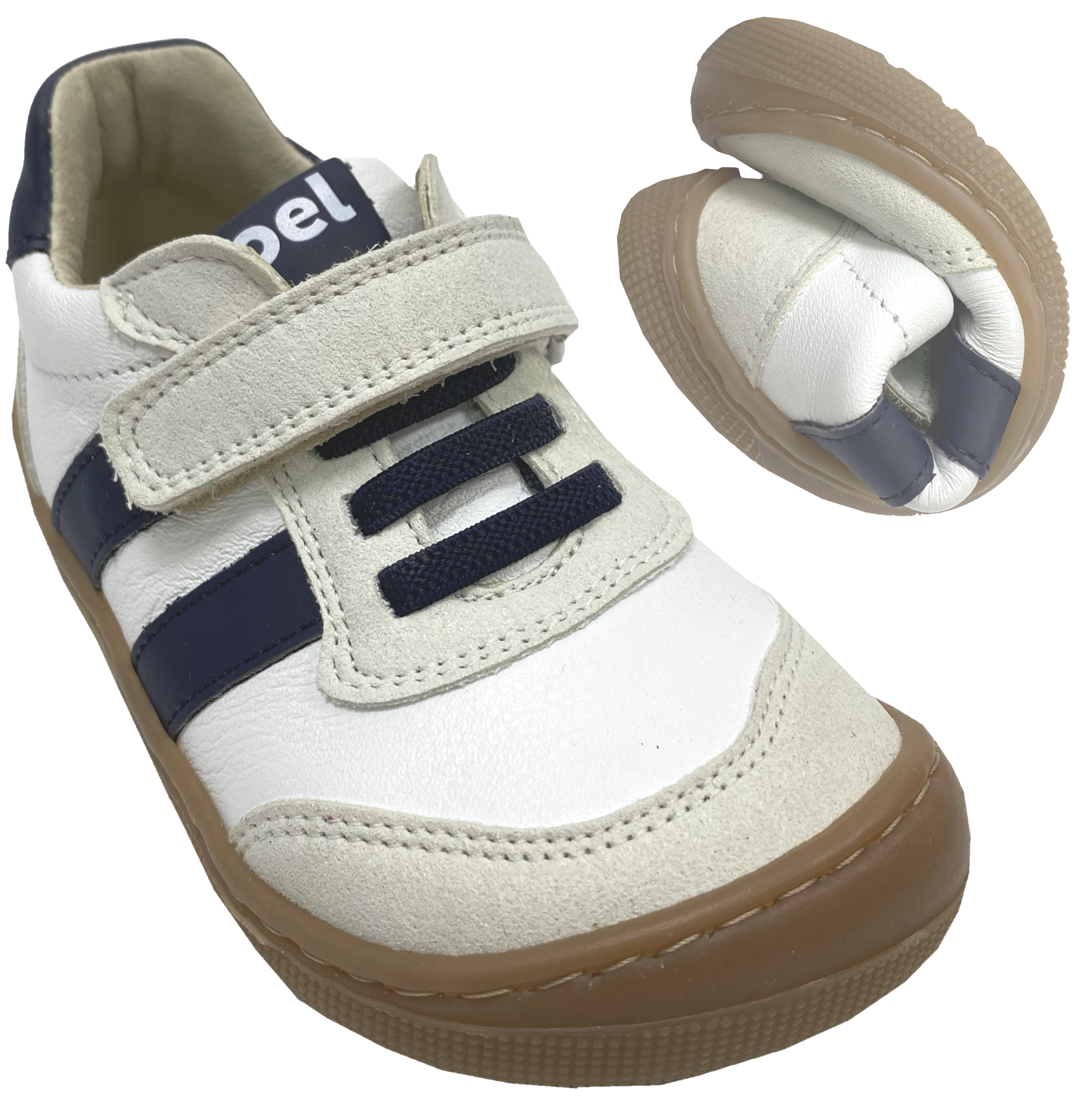 Trendige Low Top Sneaker * DYLAN * Glattleder / Barfußschuhe in Weiß / Blau von KOEL 07M045.108