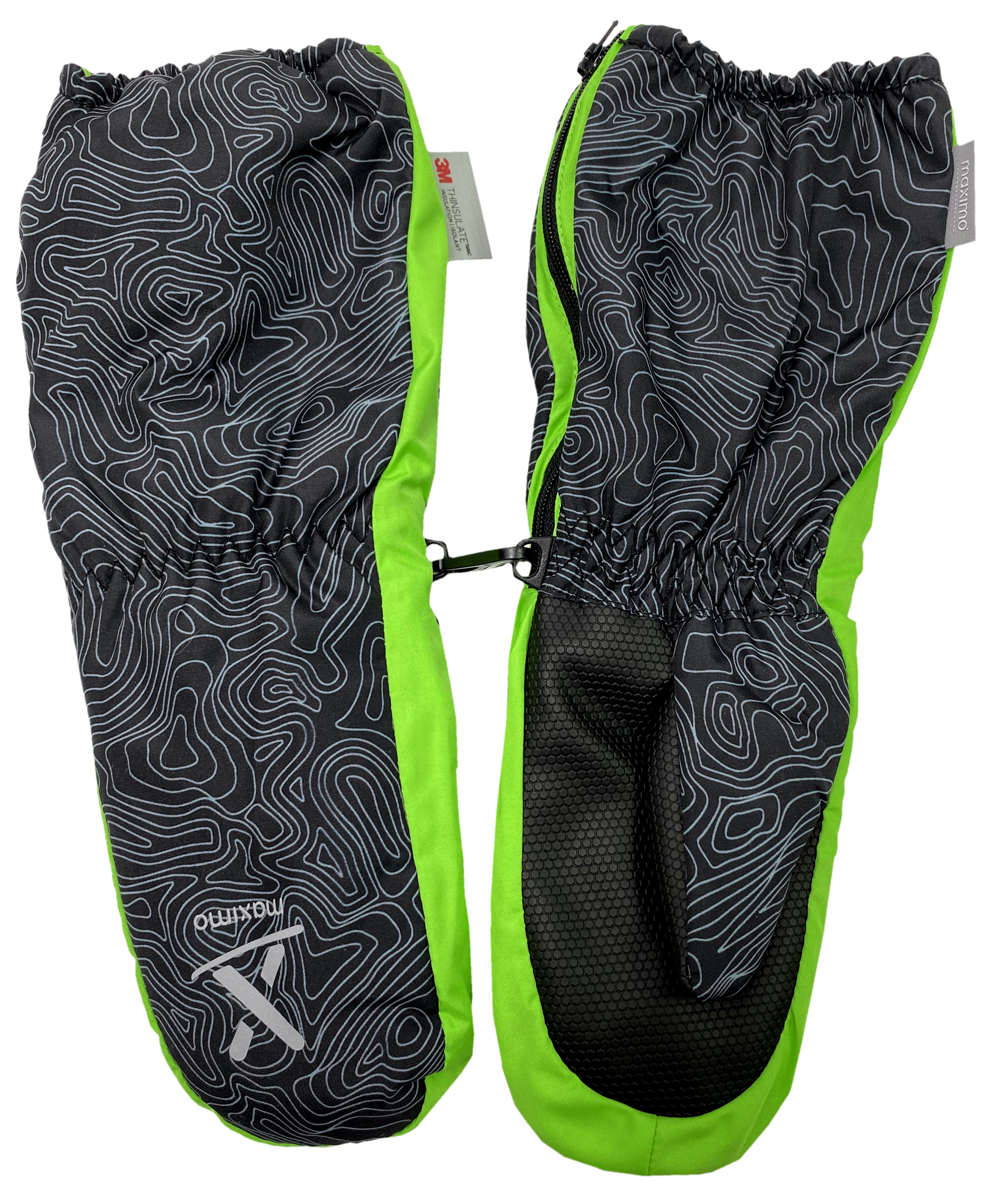 Fausthandschuhe mit langer Stulpe & Zipper, Reflktierend von MAXIMO Neon Grün / Grau 997176