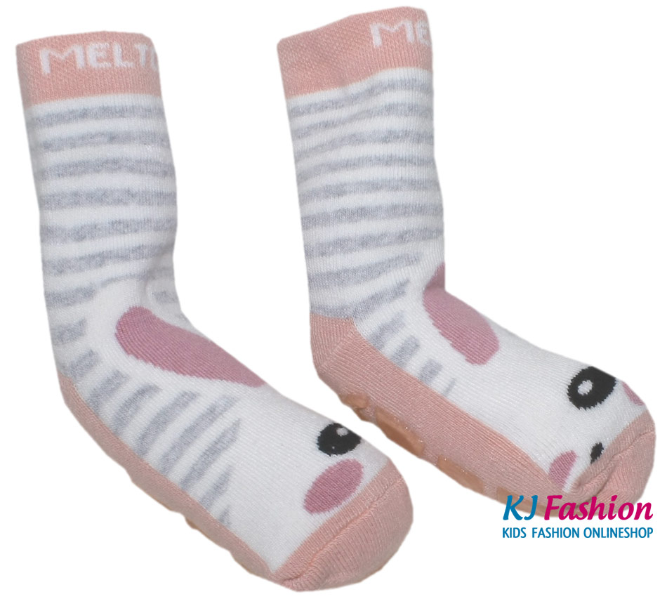 Stoppersocken aus BW Vollfrottee von MELTON * Hase in Pastell Peach / Weiß * 210064-501