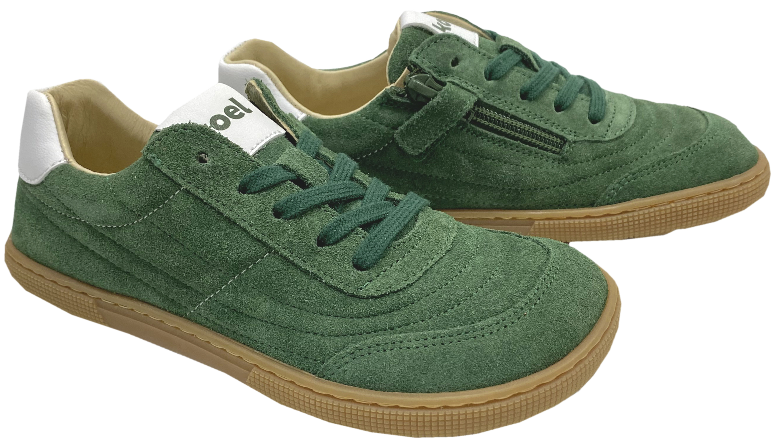 Barfuß Sneaker DUSTIN Suede Leder Khaki/Grün Schnürer + Reißverschluß von KOEL Barefoot 08M051.301