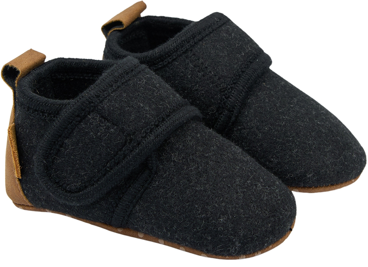 Softe Lauflernschuhe / Hausschuhe aus Filz + Kunstledersohle mit Klett von MIKK LINE in Dark Grey Mel.