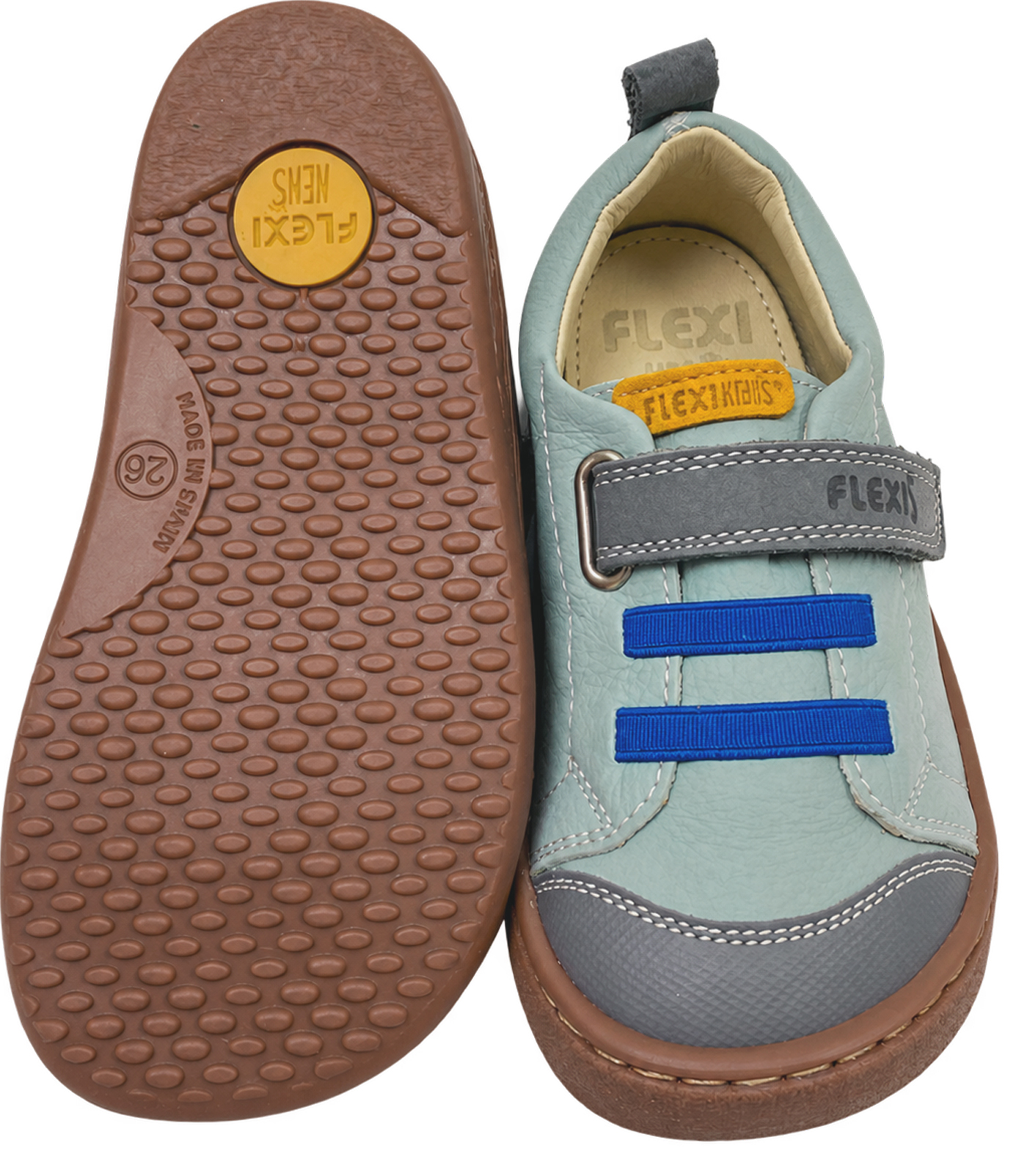 Leder Sneaker / Barfußschuhe von FLEXI NENS in Marengo / Jeansblau Klett & Zierschnürung 9005-R