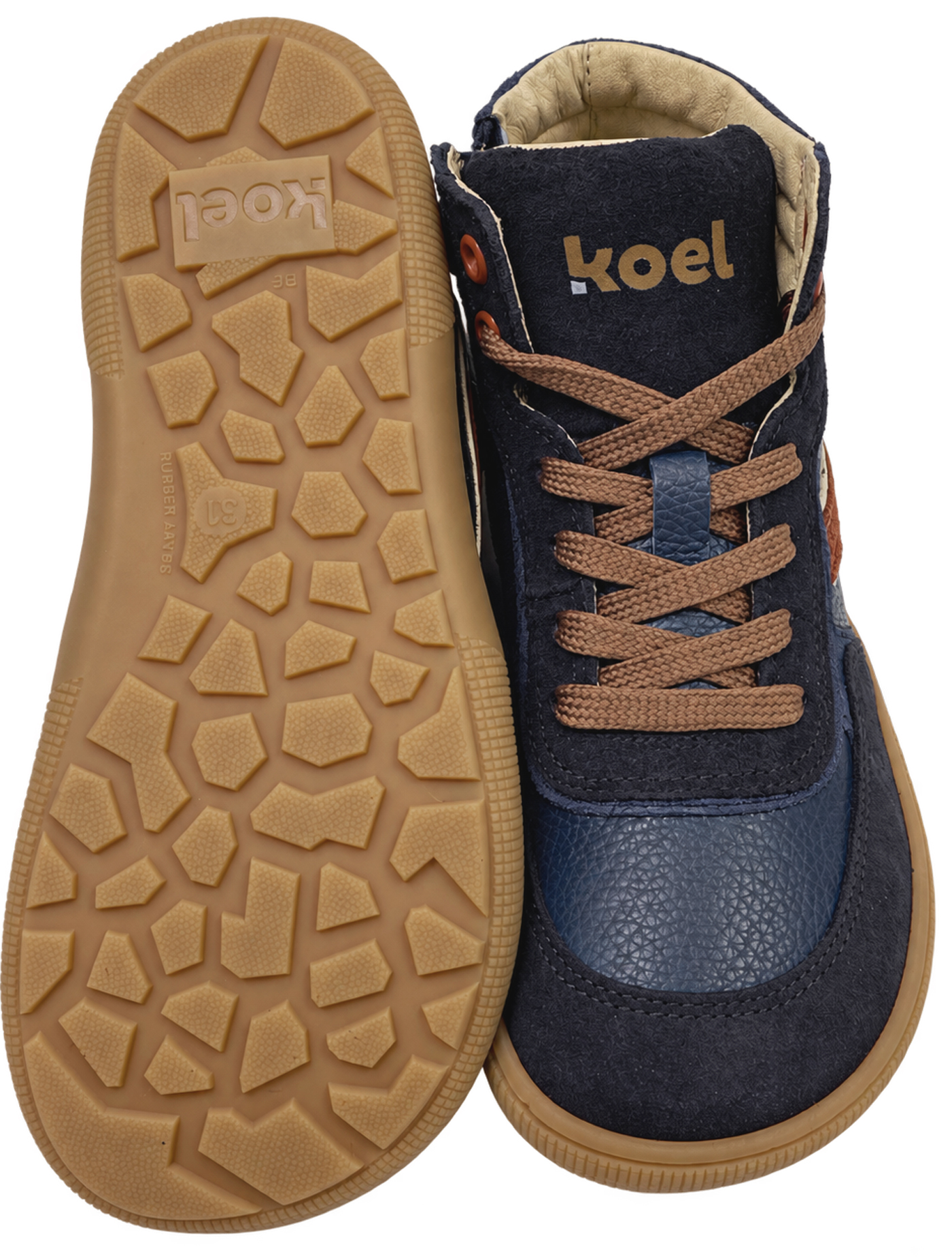 High Top Sneaker DANISH Classic KOEL Barefoot in Navy / Rostbraun Zipper & Schnürung 08M028.111
