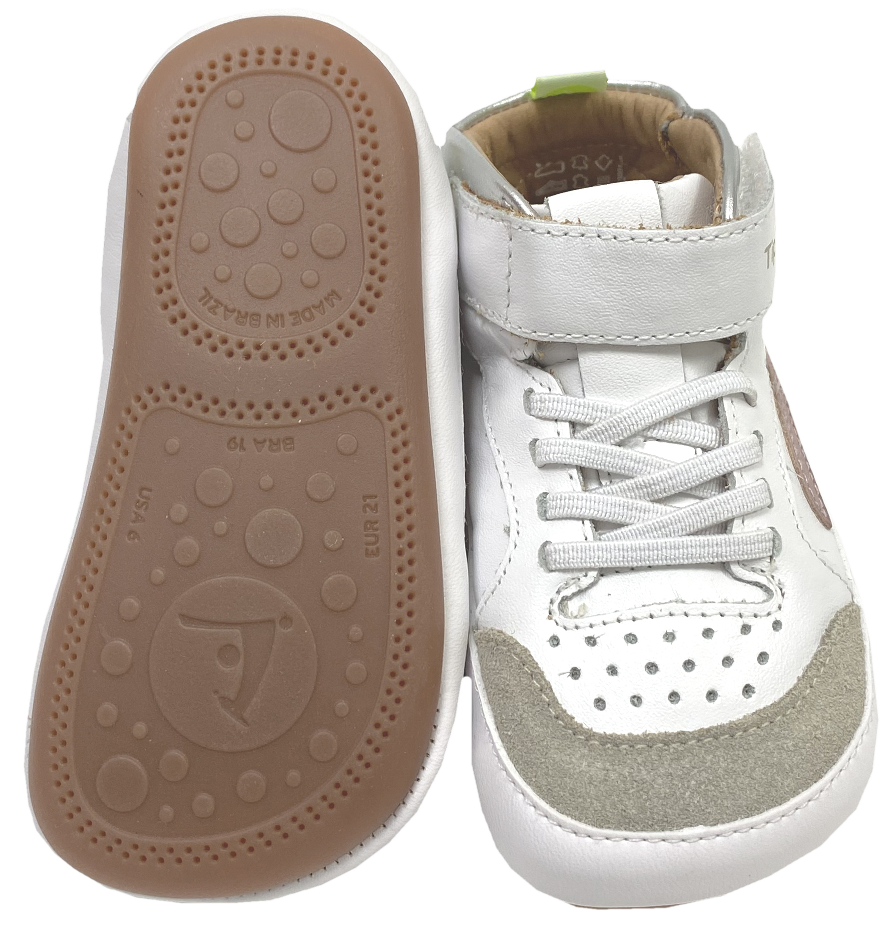 Knautschiger Lederschuh, Minimalsohle Barfußsneaker *LANDY High Top * White / Bunt TIP TOEY JOEY
