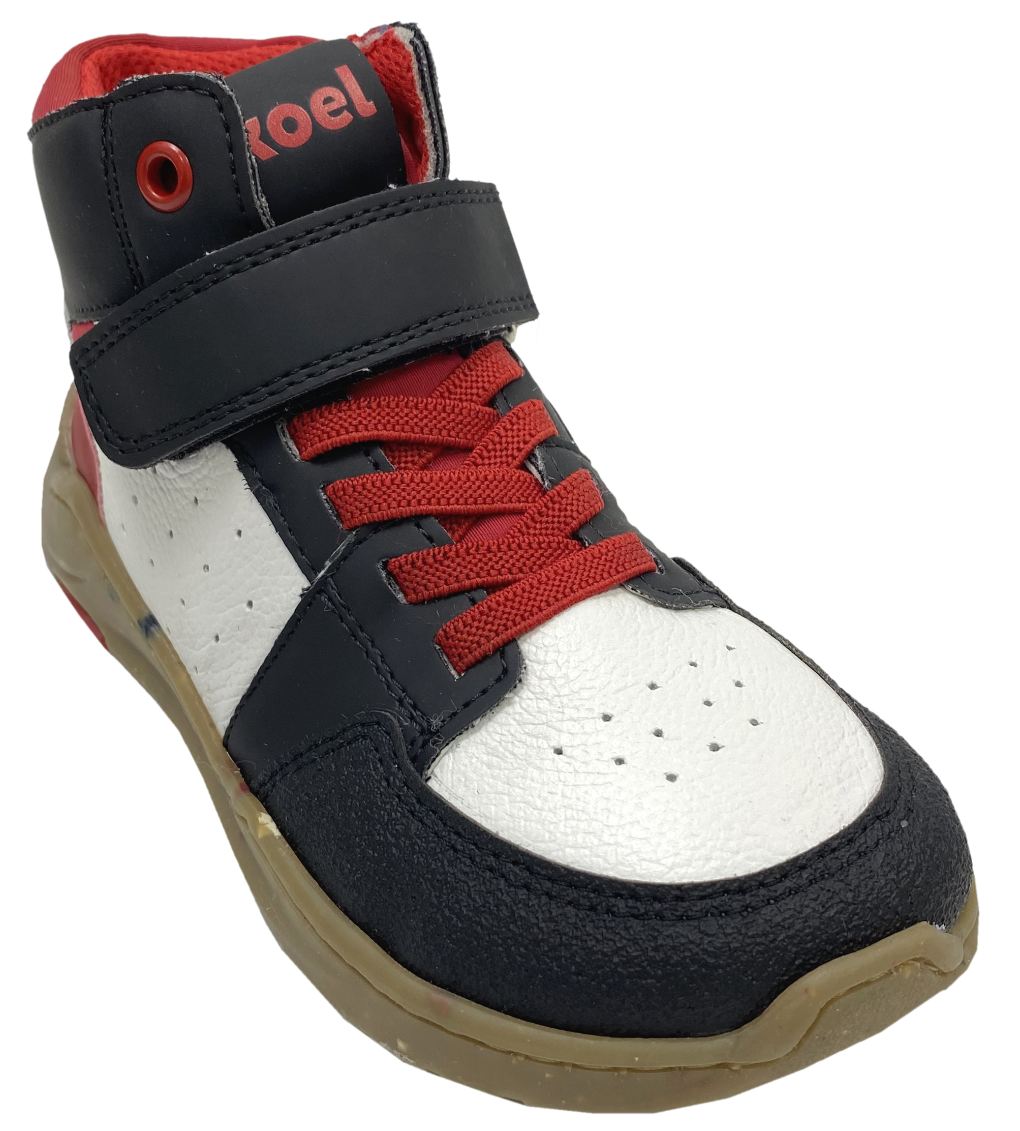 High Top Sneaker aus Leder, Zero Drop Minimalsohle von KOEL Modell SKYLAR in Weiß/ Rot