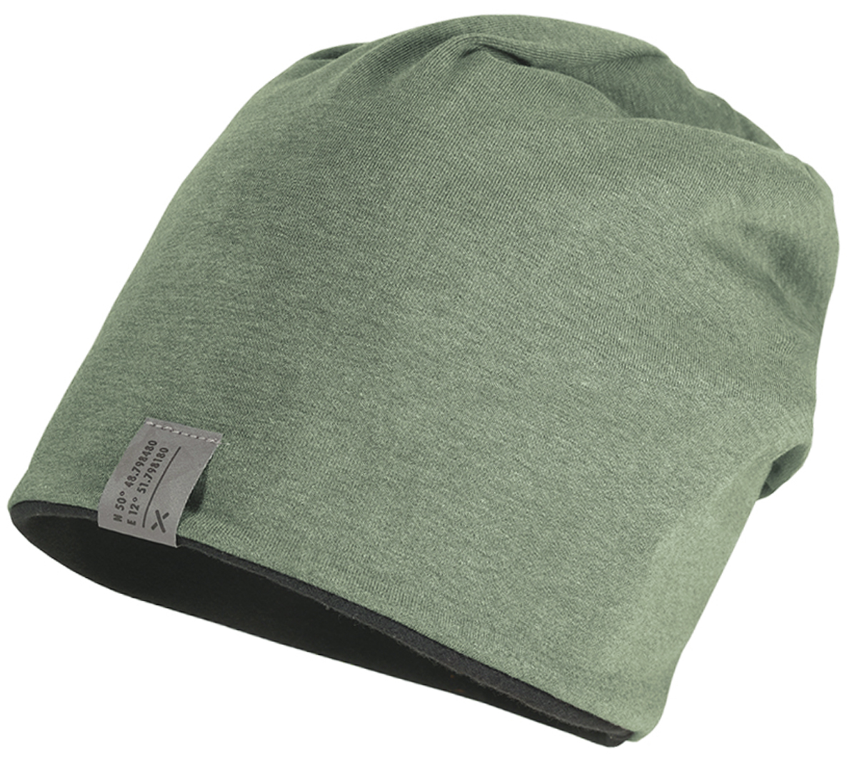 Jersey Beanie mit Fleece Inlay in Grau / Petrol Melange von MAXIMO reflektierendes Patch 142300