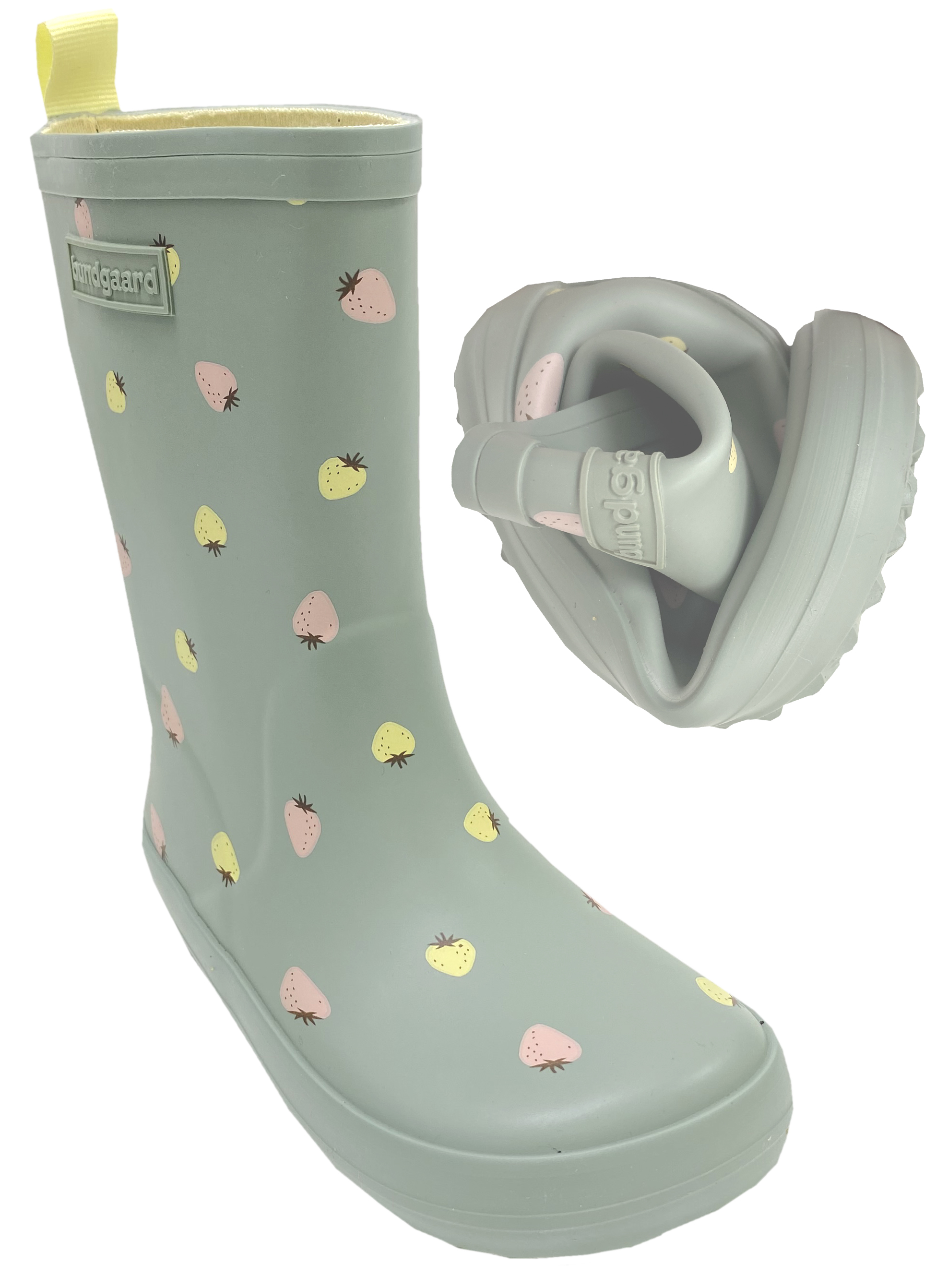 Barfuß Gummistiefel aus Naturgummi Erdbeer auf Matt Grün Charly High von BUNDGAARD