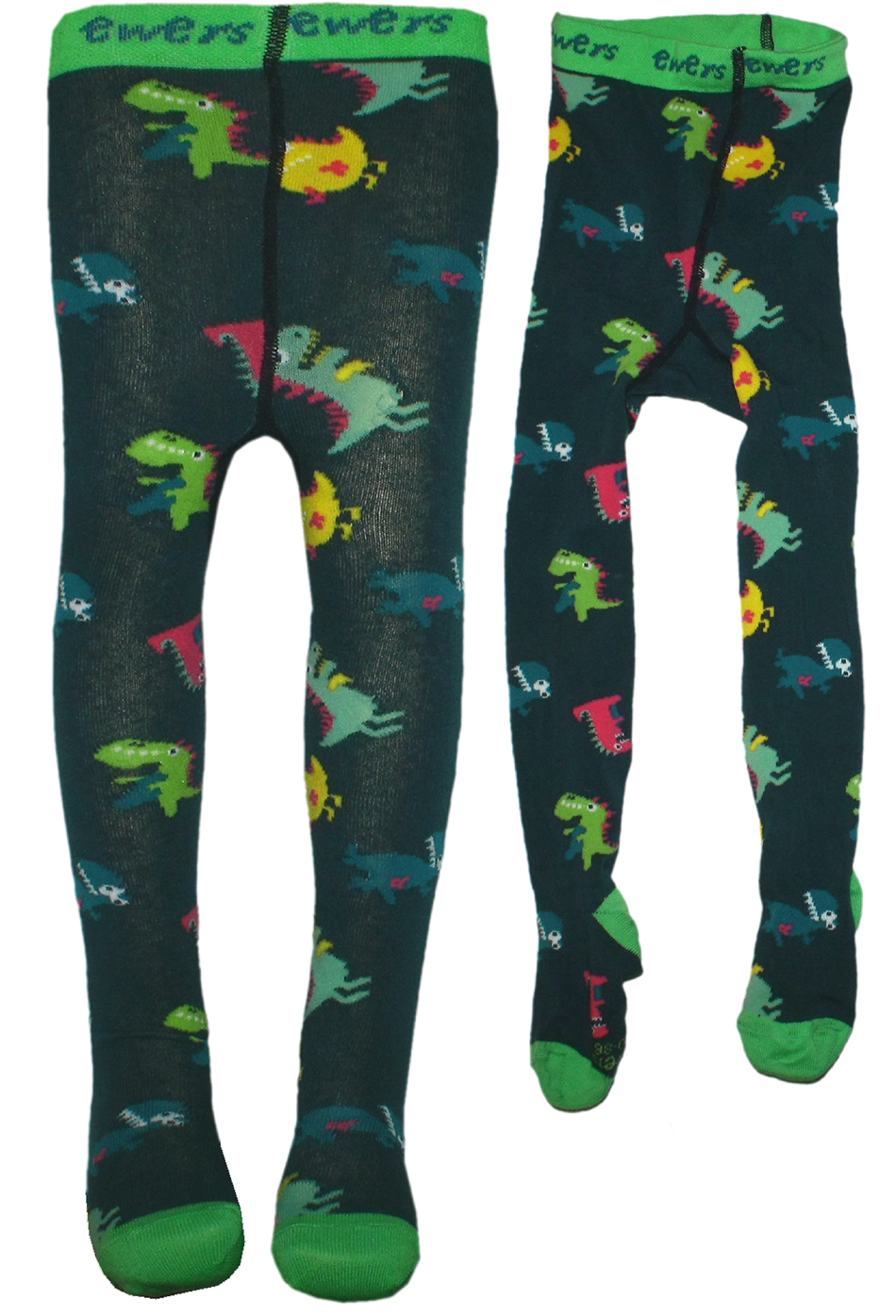 witzige Strumpfhose in Blaugrün mit bunten DINOS von EWERS 95549