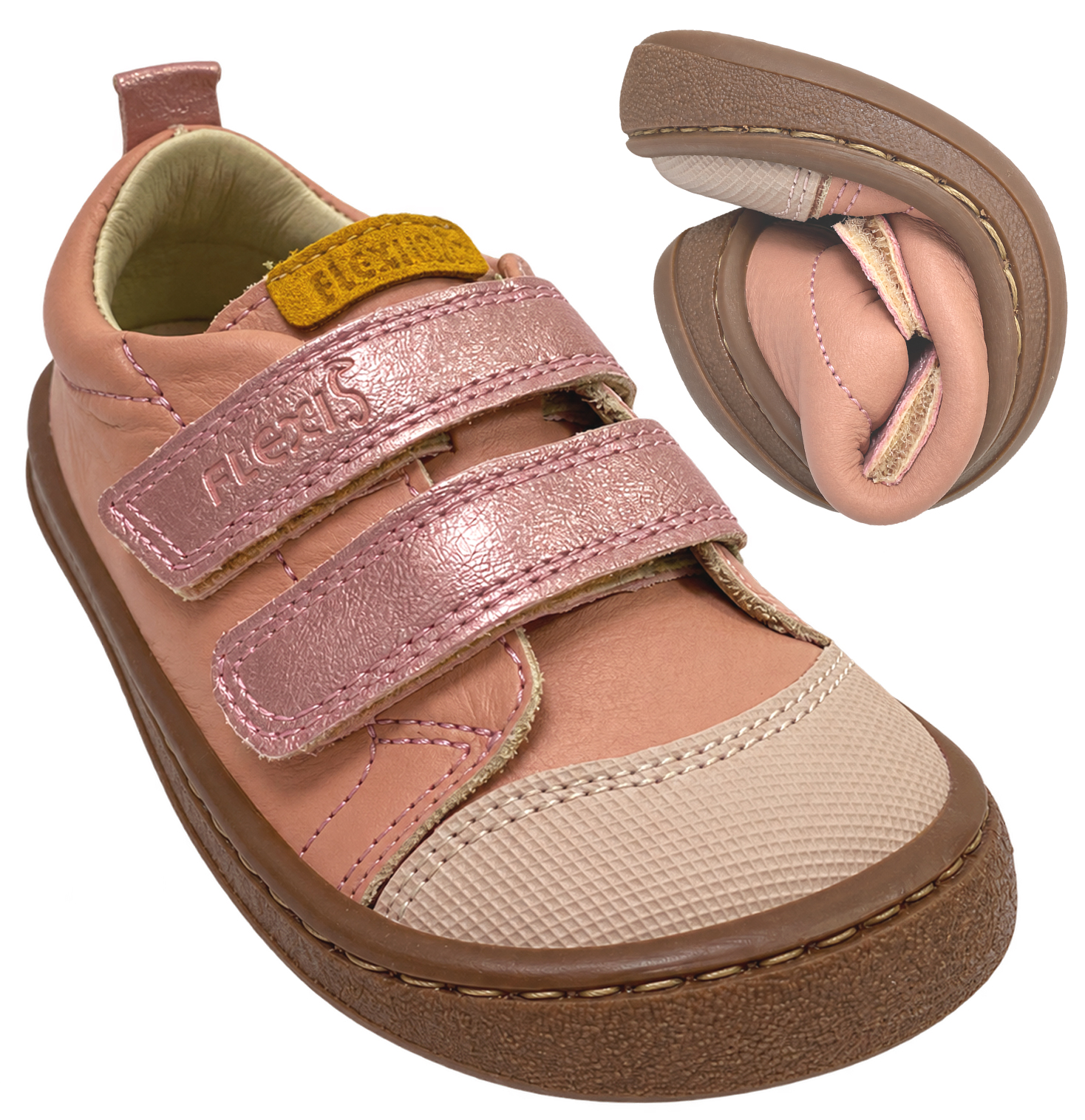 Leder Sneaker / Barfußschuhe von FLEXI NENS in Rosa Nude / Apricot Glitzer 9000-R