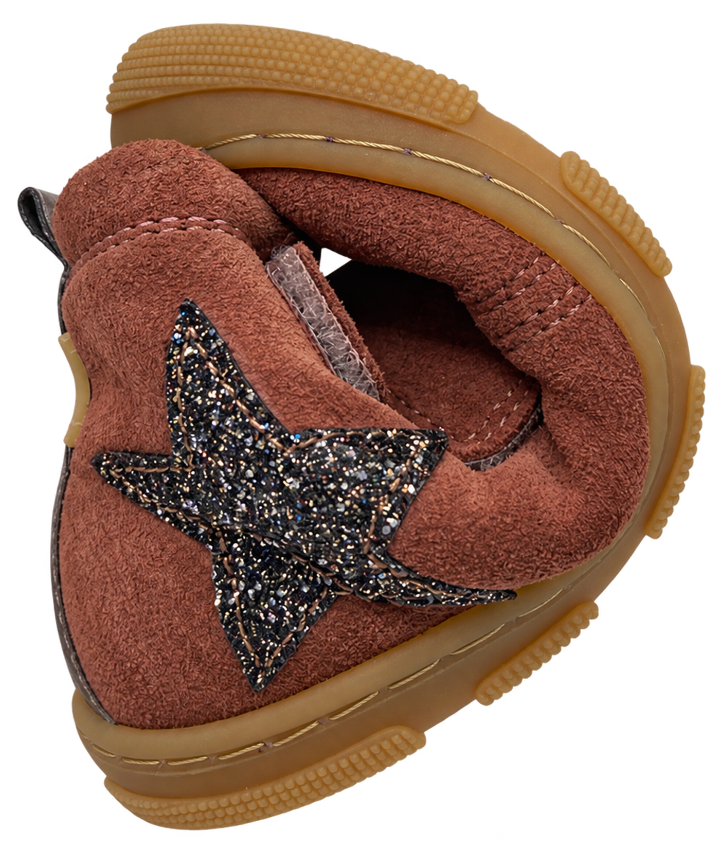 Schurwoll gefütterter Leder Stiefel halbhoch in Old Pink Glitzer Stern von KOEL Barefoot * KIVO Wool* 15T010.302