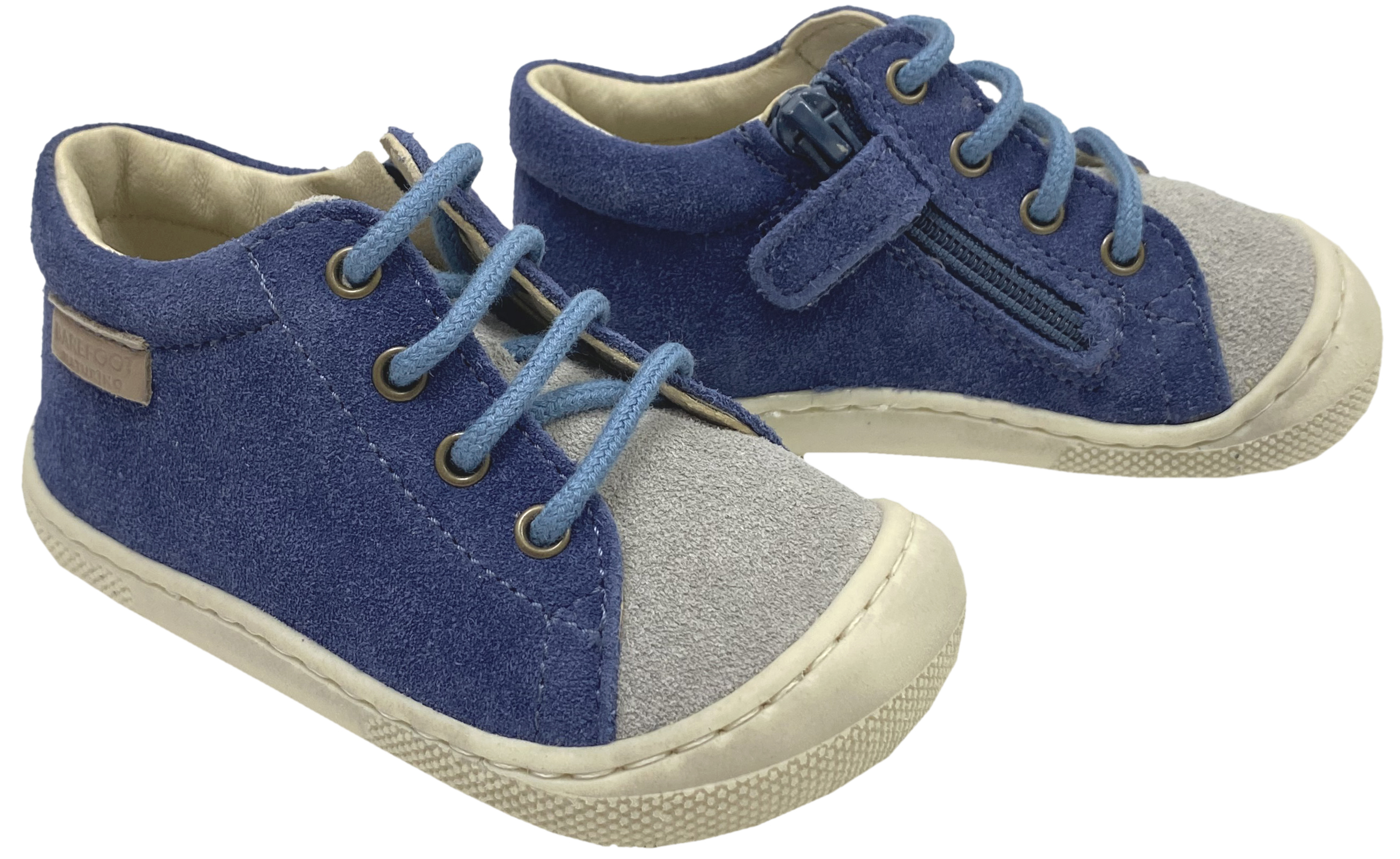 Lederschuhe mit Schnürung & Zipper aus weichem Leder von NATURINO Barefoot * Amur in Grey Azure