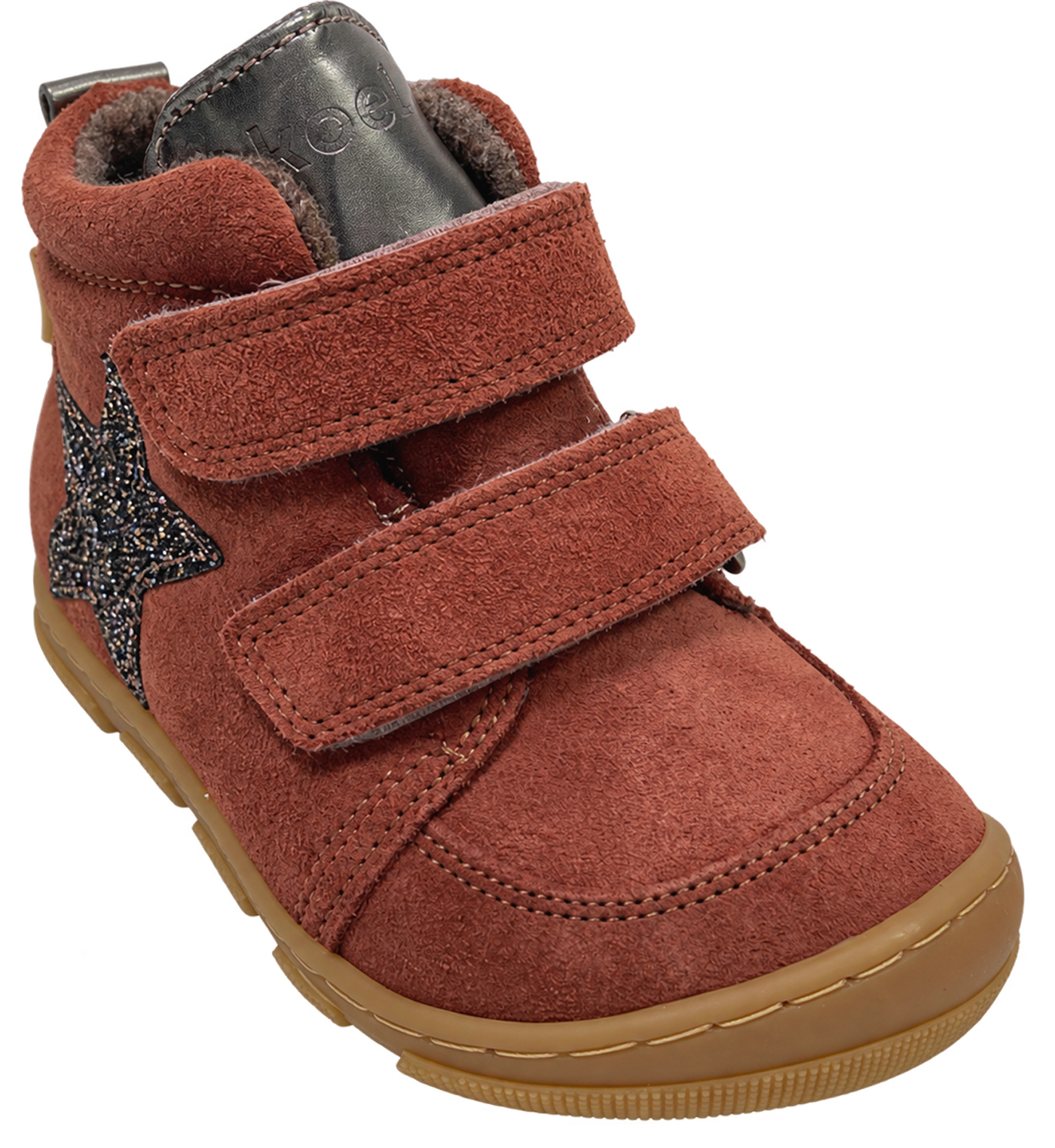 Schurwoll gefütterter Leder Stiefel halbhoch in Old Pink Glitzer Stern von KOEL Barefoot * KIVO Wool* 15T010.302