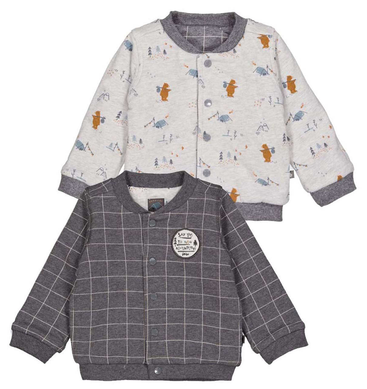 Wendejacke aus BIO BW Sweat in Grau kariert / Hell Beige AOP von FEETJE *Griddly Bear* 0398