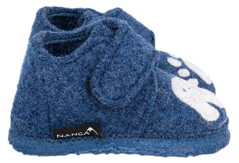 Super flexible Hausschuhe mit Klett, Wolle & Naturgummi Sohle in Blau * Polar Bear * von Nanga