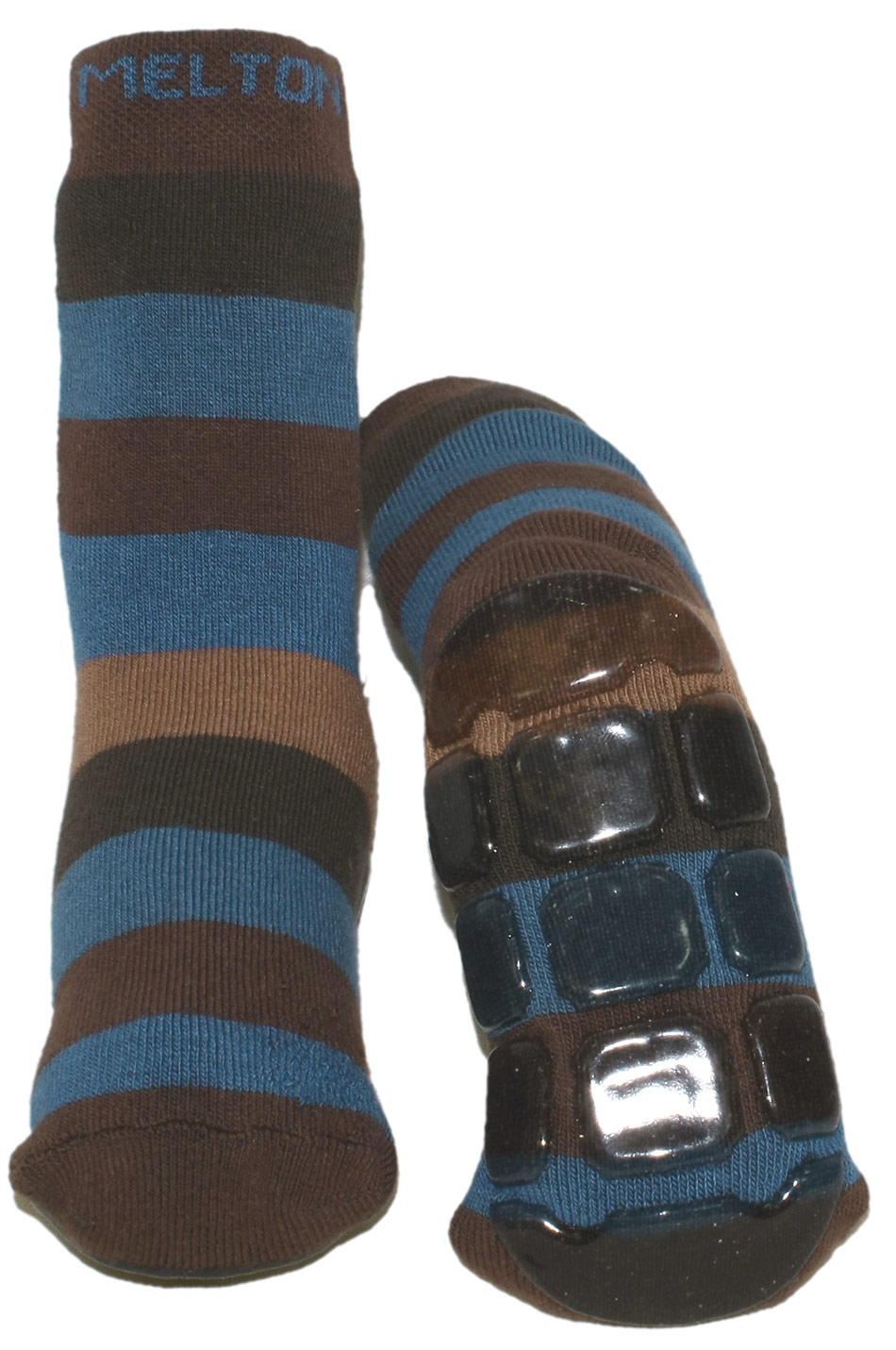Stoppersocken aus BW Vollfrottee von MELTON * Stripe Braun / Blau Töne * 210023-475