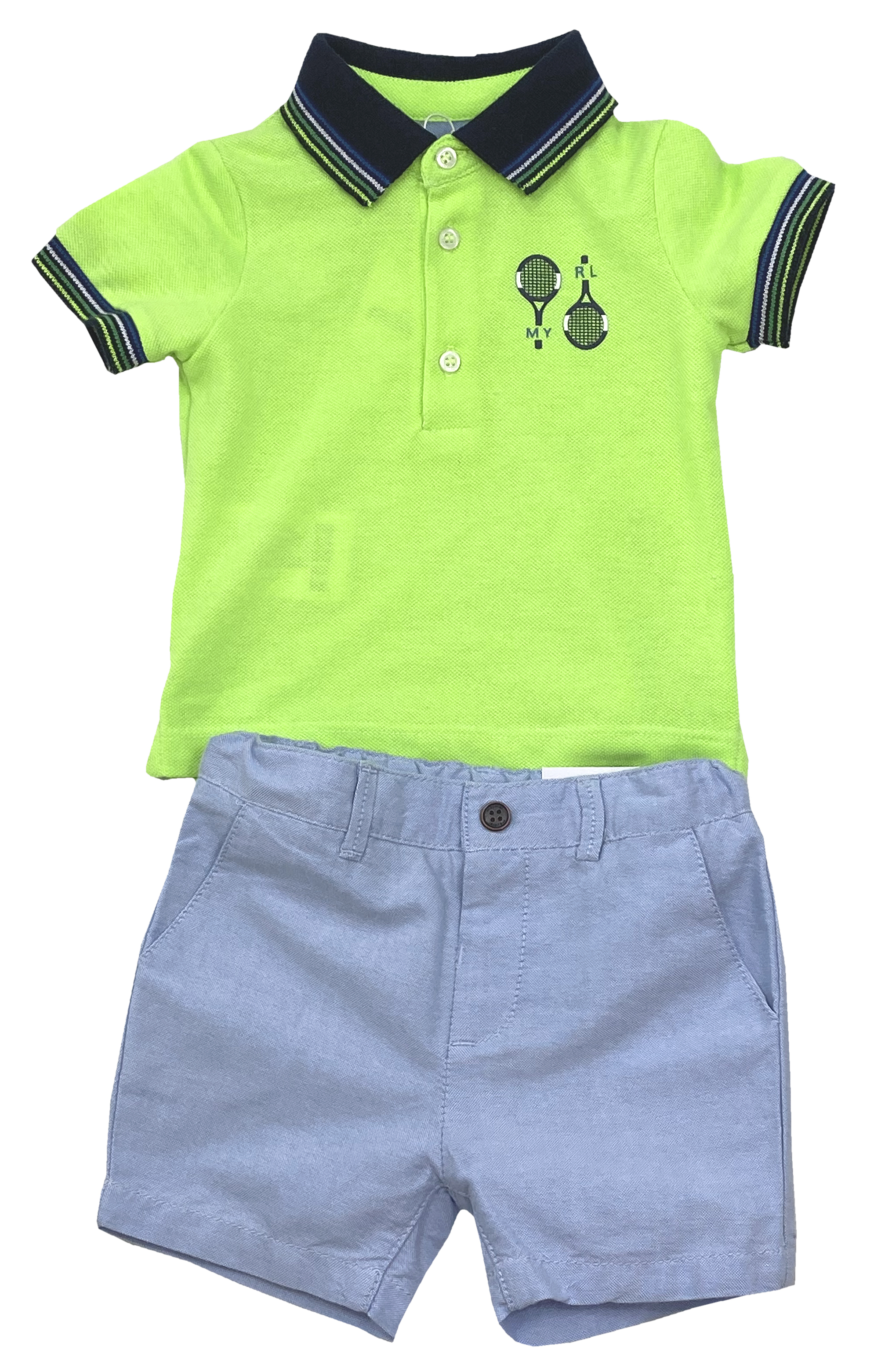 Sportlich schickes Sommerset Baby Boy Polo Shirt Kurzarm in Neon Grün & Shorts von MAYORAL 1234