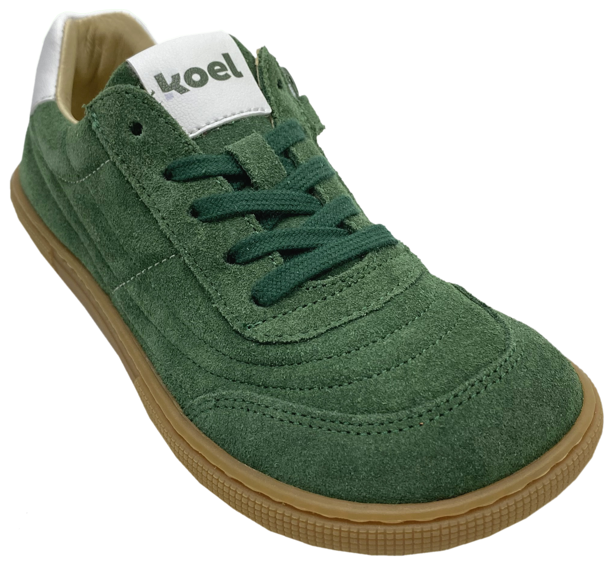 Barfuß Sneaker DUSTIN Suede Leder Khaki/Grün Schnürer + Reißverschluß von KOEL Barefoot 08M051.301