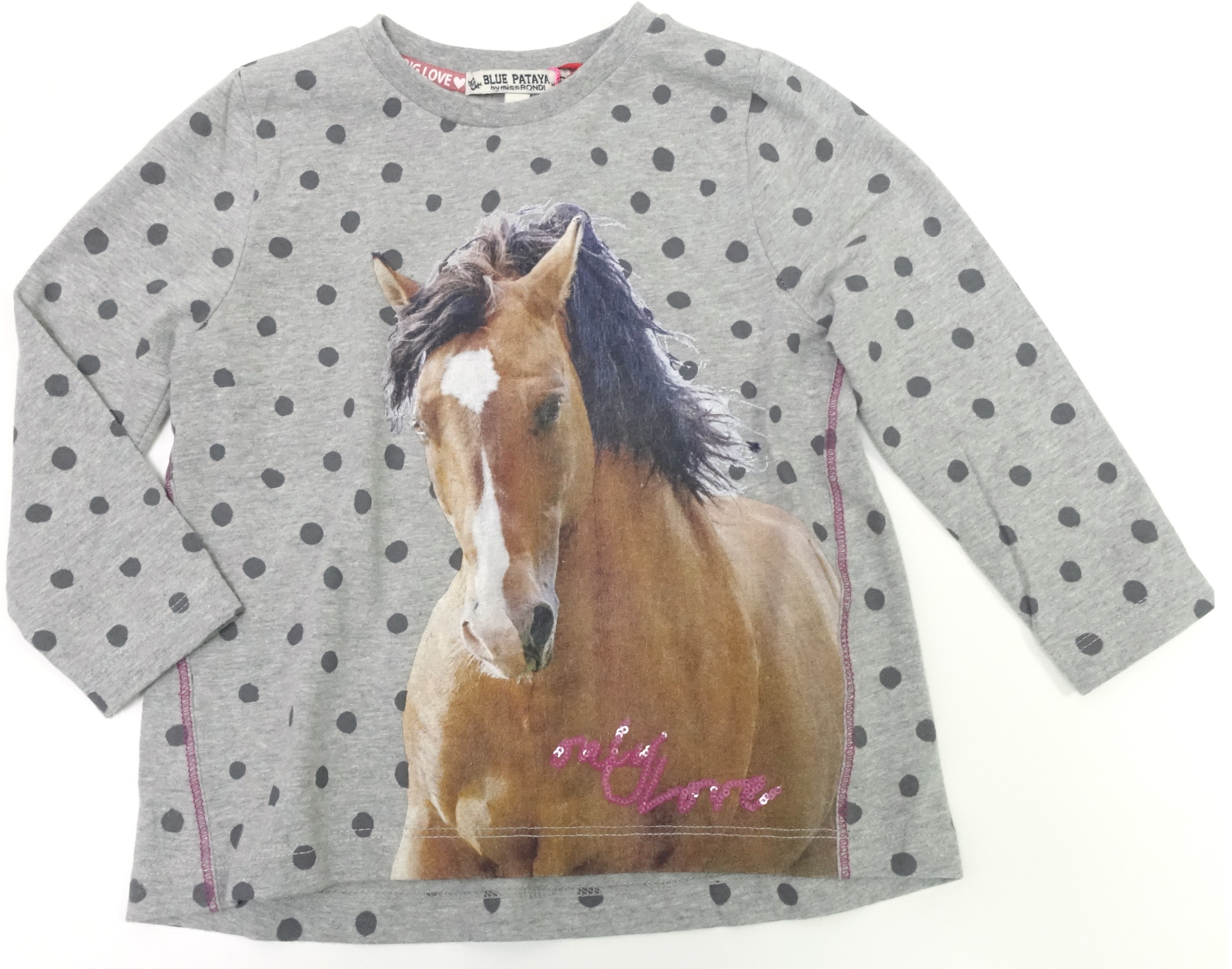 LA Shirt in grau Melange mit Punkten Allover & Pferdekopf als Foto Druck mittig von BONDI 36211